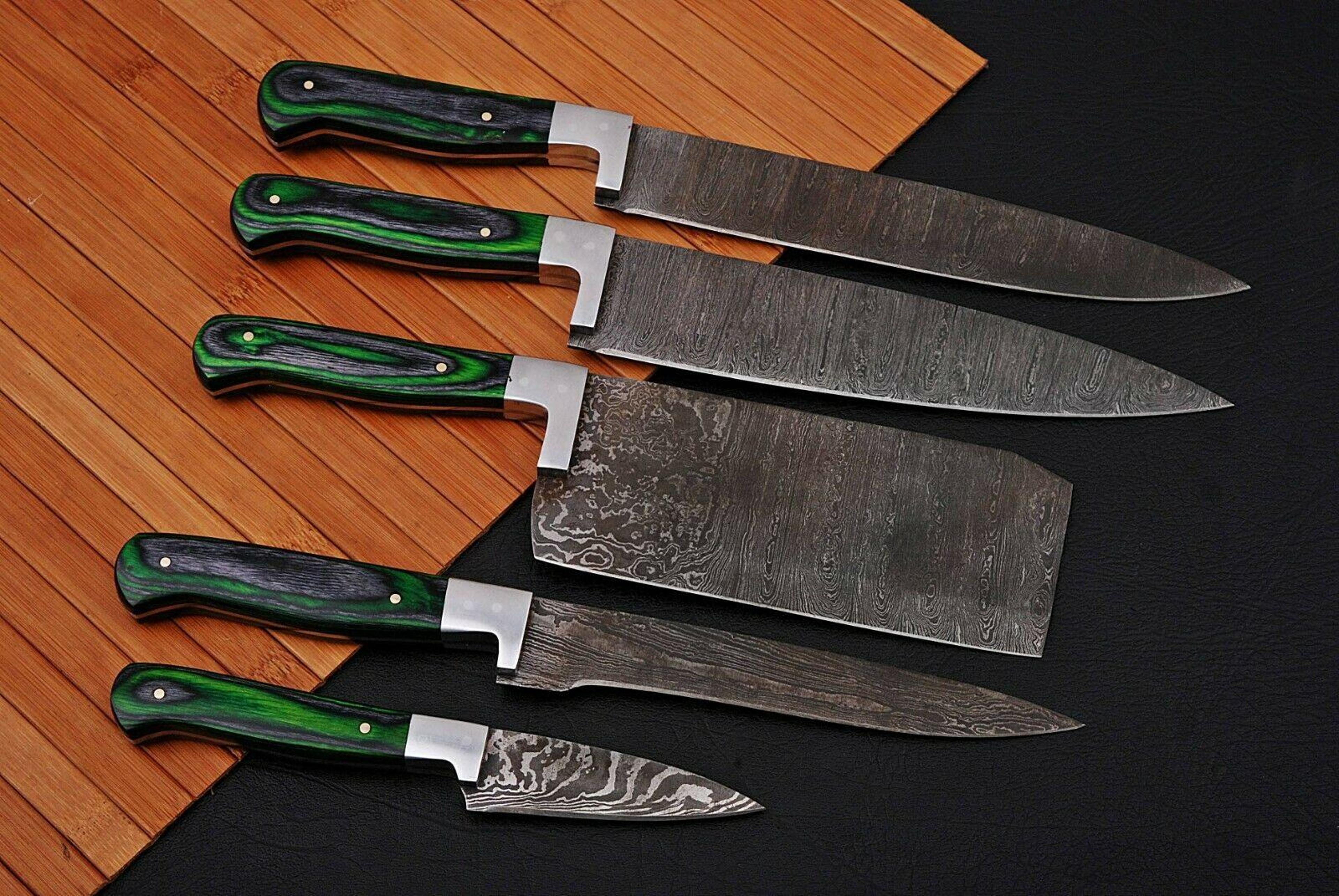 handmade d2 steel chef knife set | etching blade with wood handle