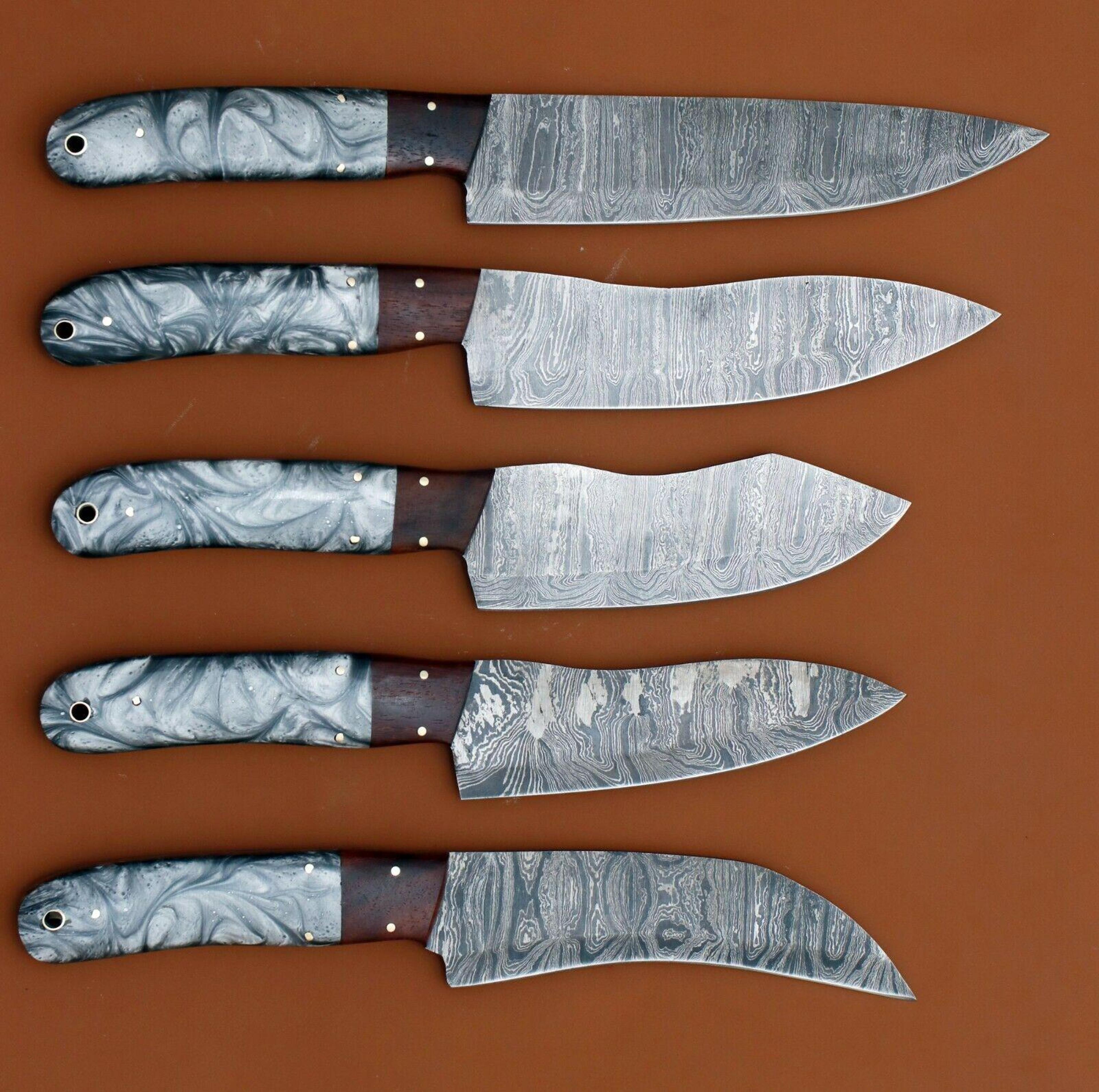 handmade damascus chef knife set of 5 | resin art handle kitchen knives