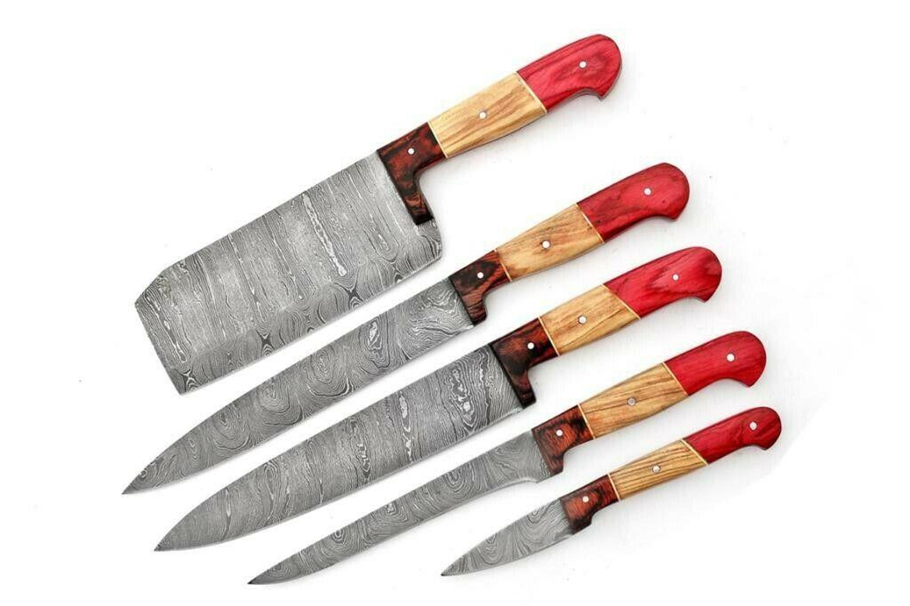 handmade damascus 5-piece chef knife set | dollar wood handle