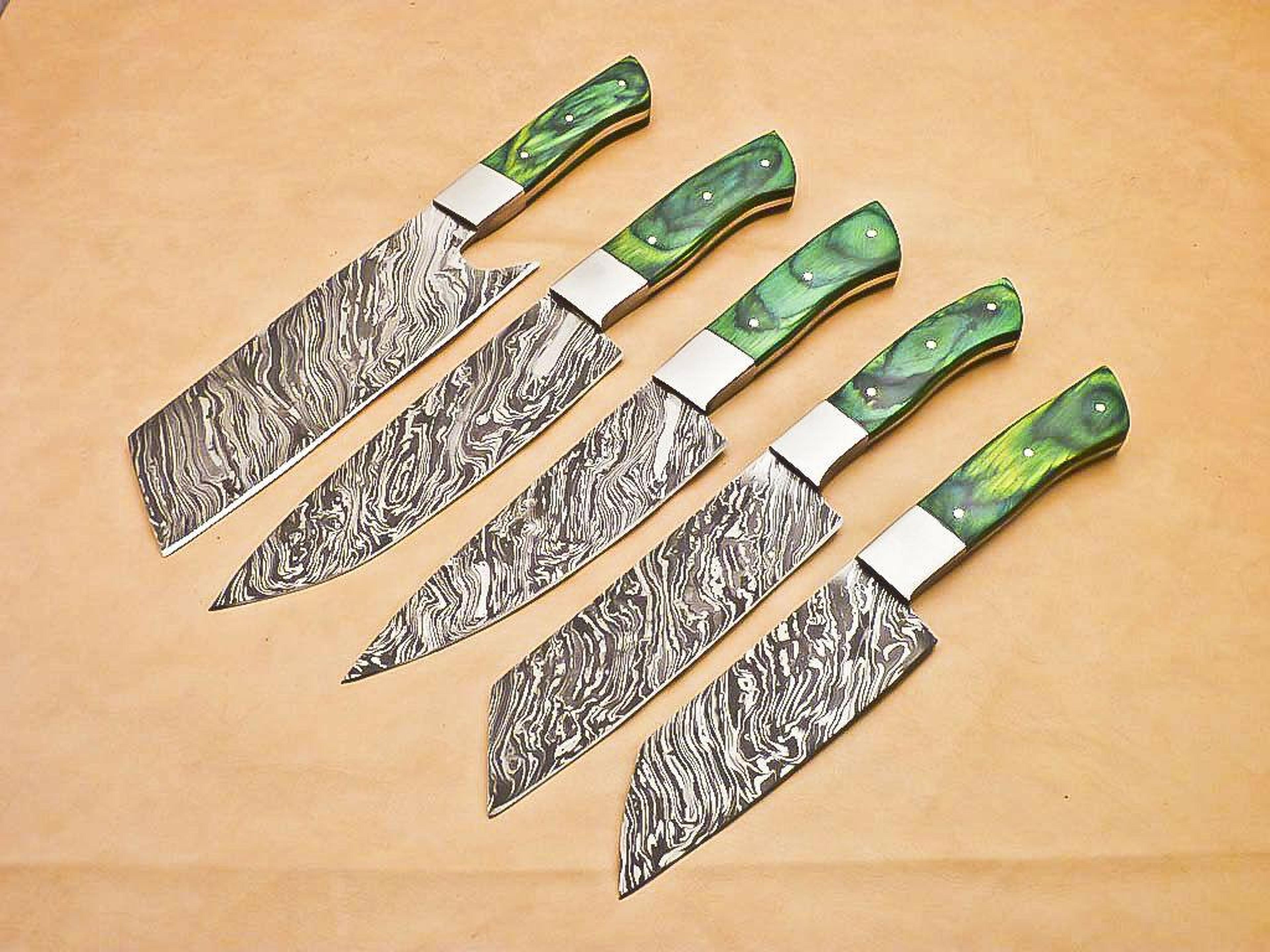 damascus steel professional chef knives set of 5 | handmade kitchen knife collection
