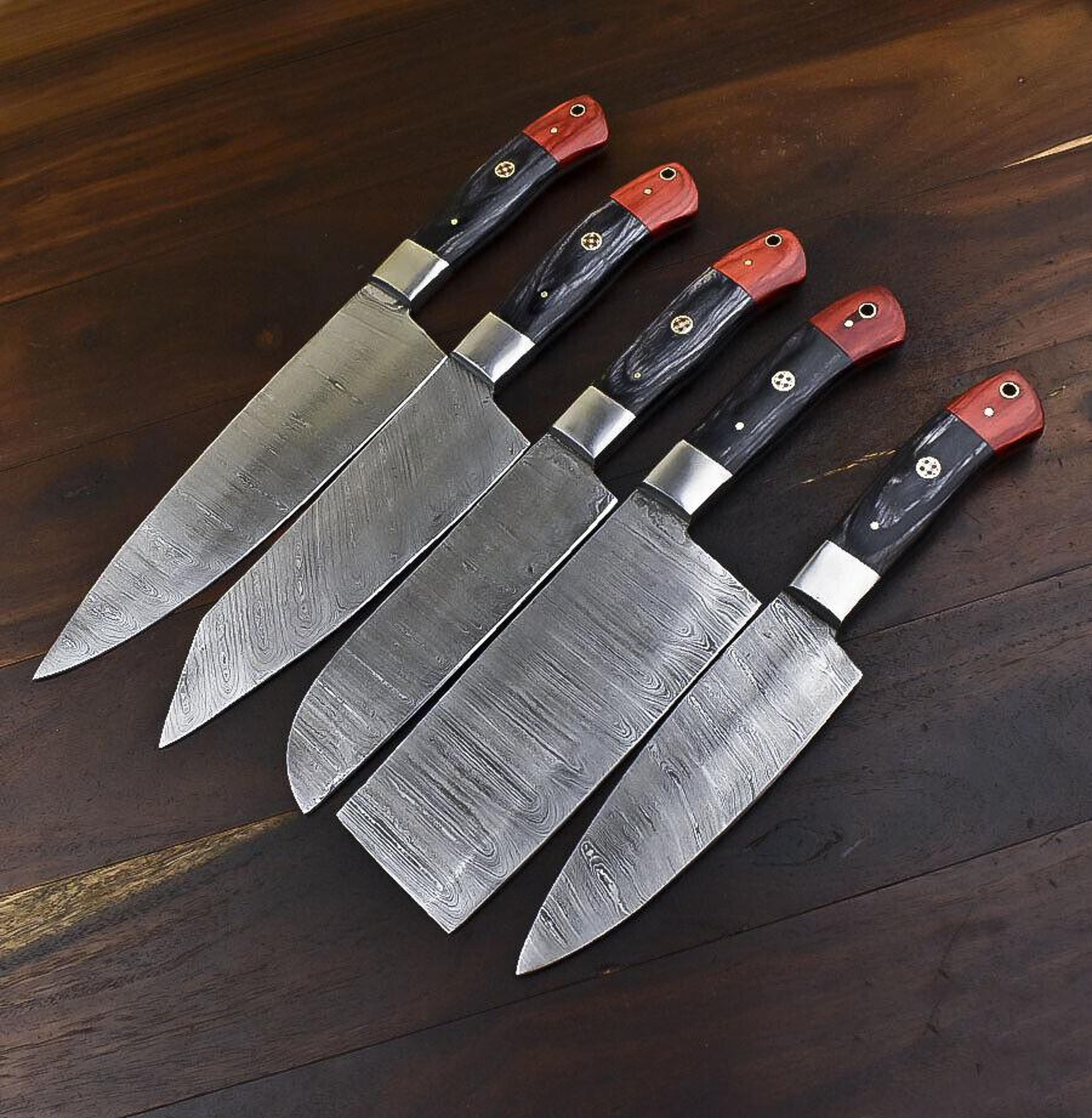 handmade damascus steel 5 pc chef knife set with hardwood handle