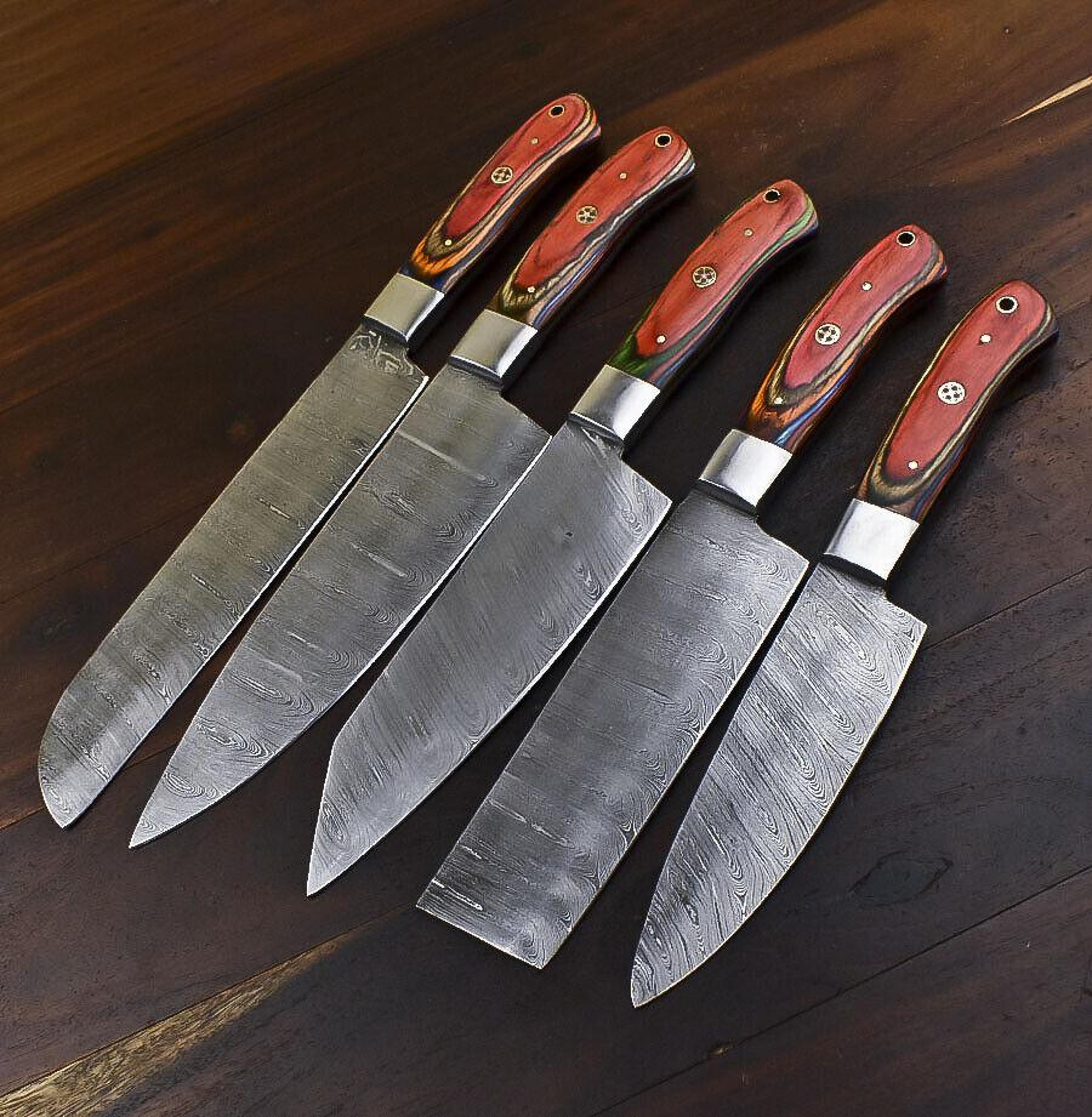 rare damascus steel chef knives – 5 pc handmade knife set