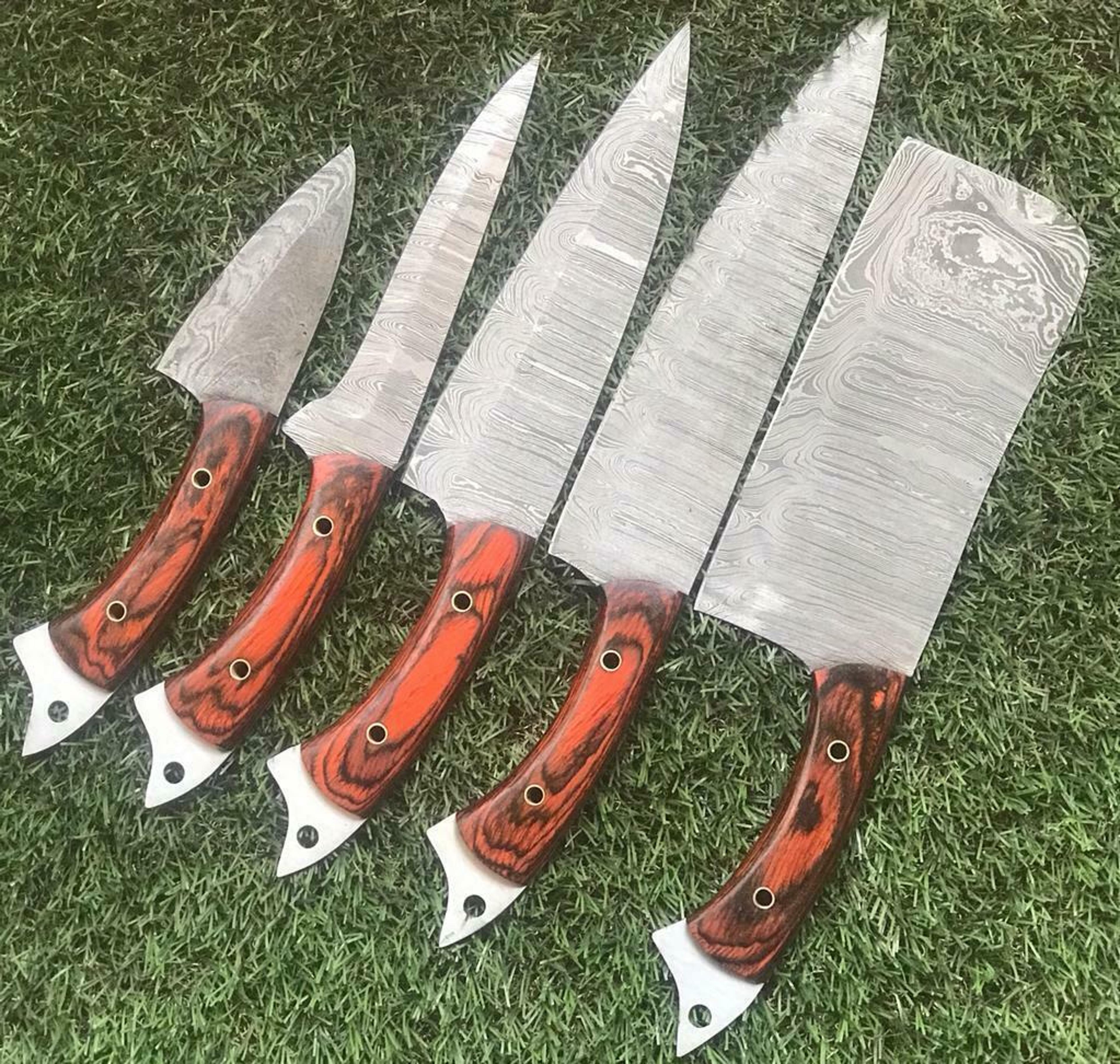 full tang damascus steel 5 pc chef knife set – hardwood handle