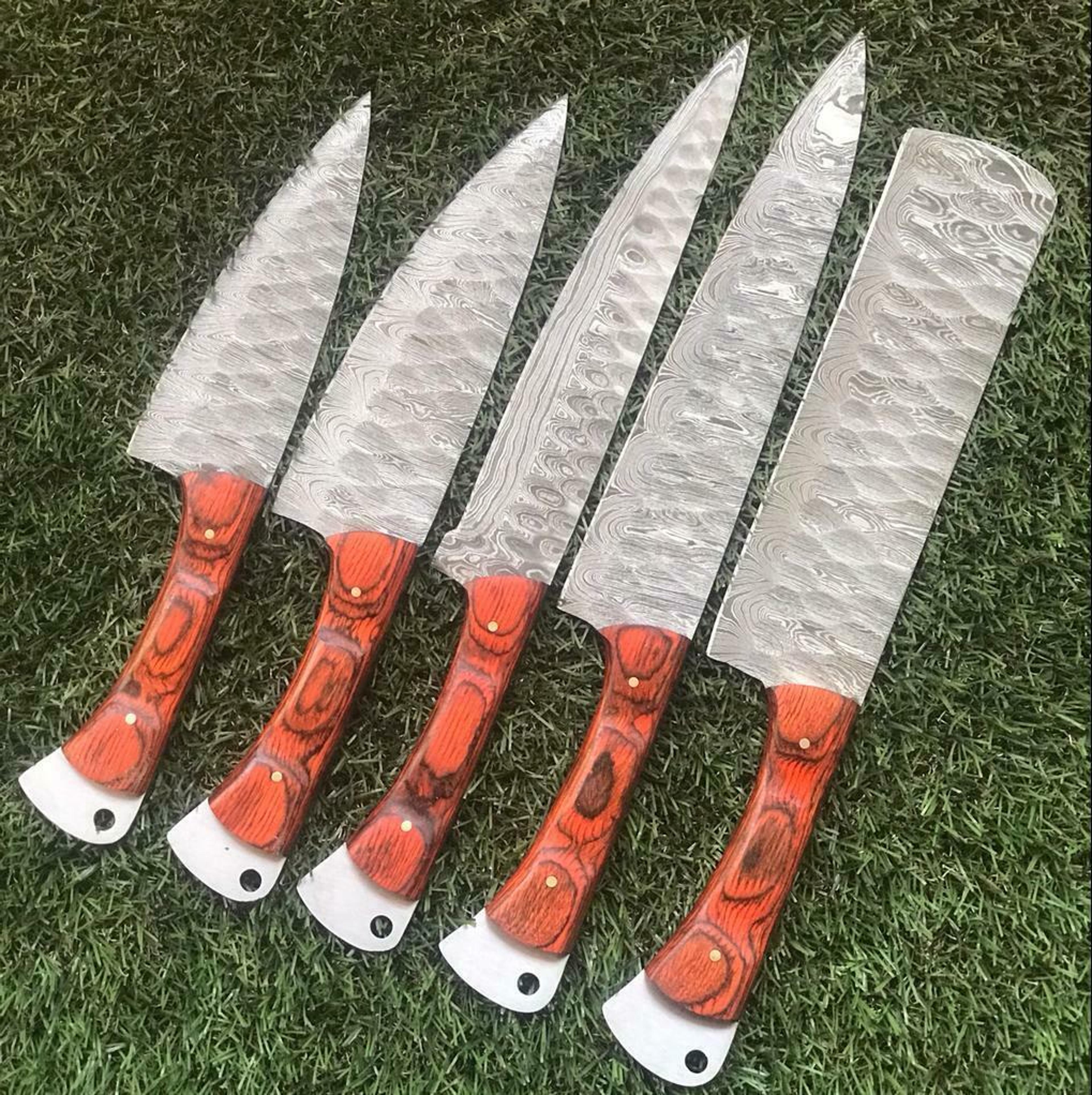 damascus steel camping & hunting knife set – 5 pc chef knives