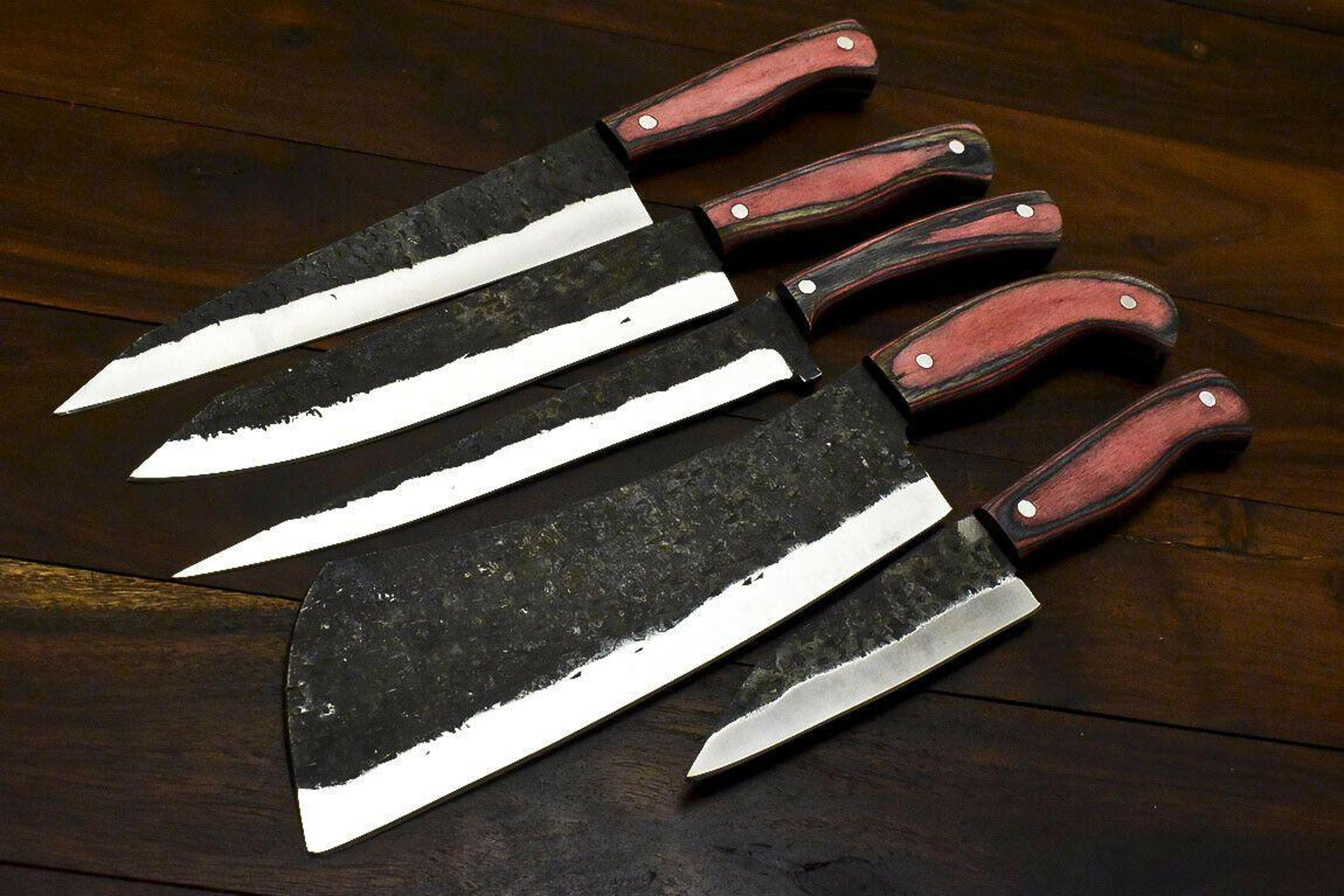 handmade d2 steel chef & hunting knife set – 5 pc hardwood handle