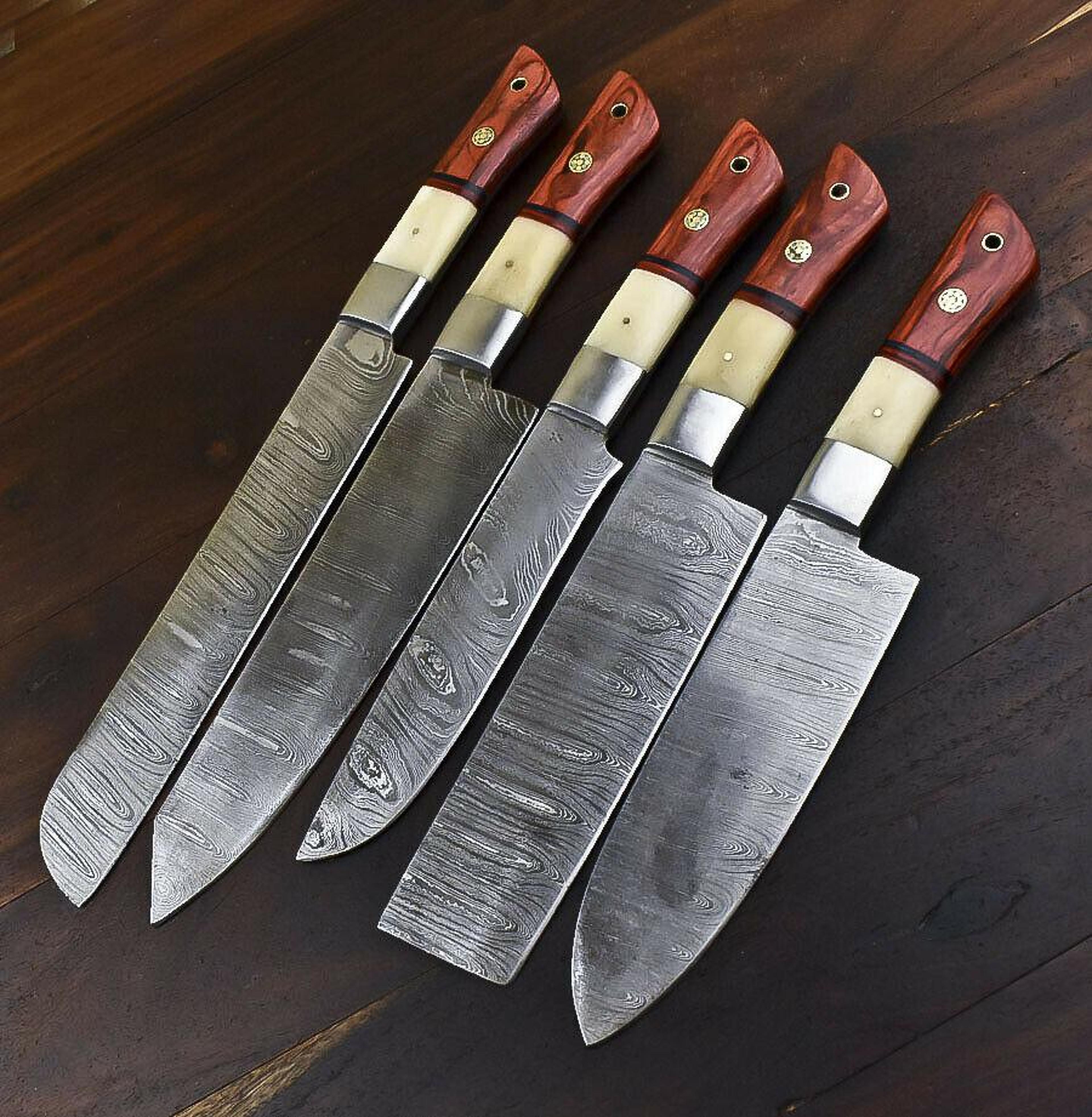 handmade damascus steel chef knife set – 5 pc camel bone handle