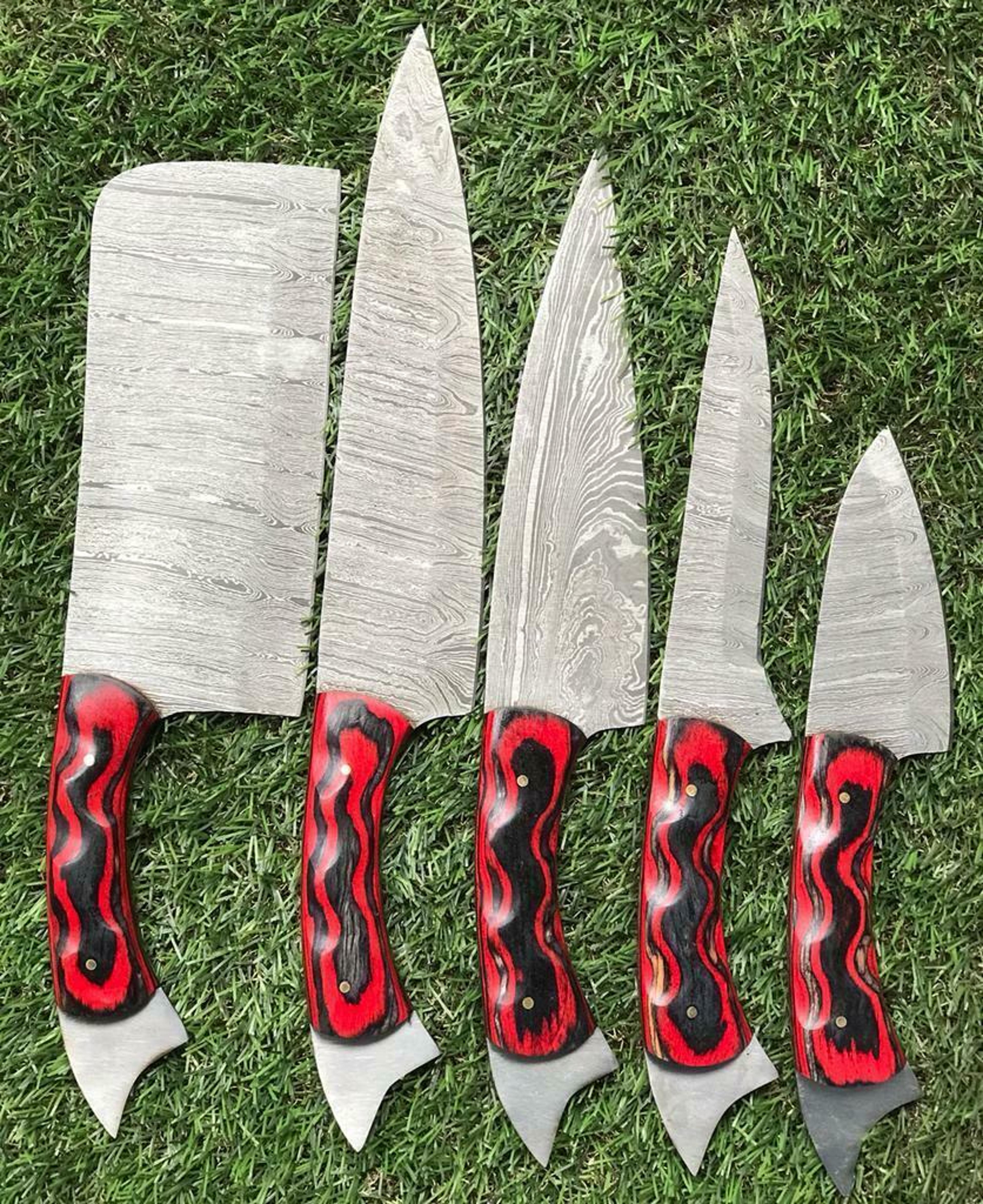 custom handmade twist damascus steel chef knife set | rosewood handle