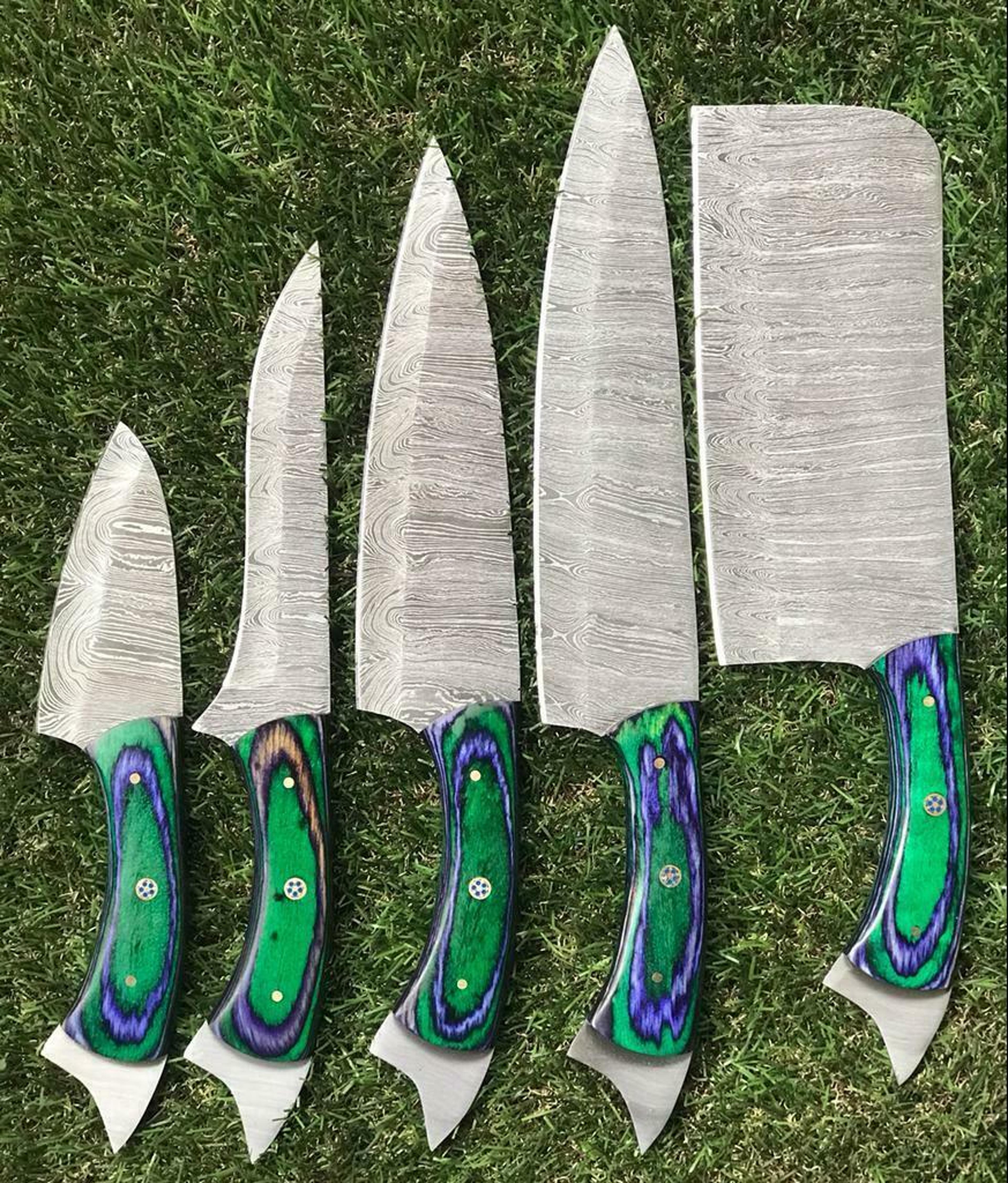 handmade twist damascus steel chef knife set with rosewood handle