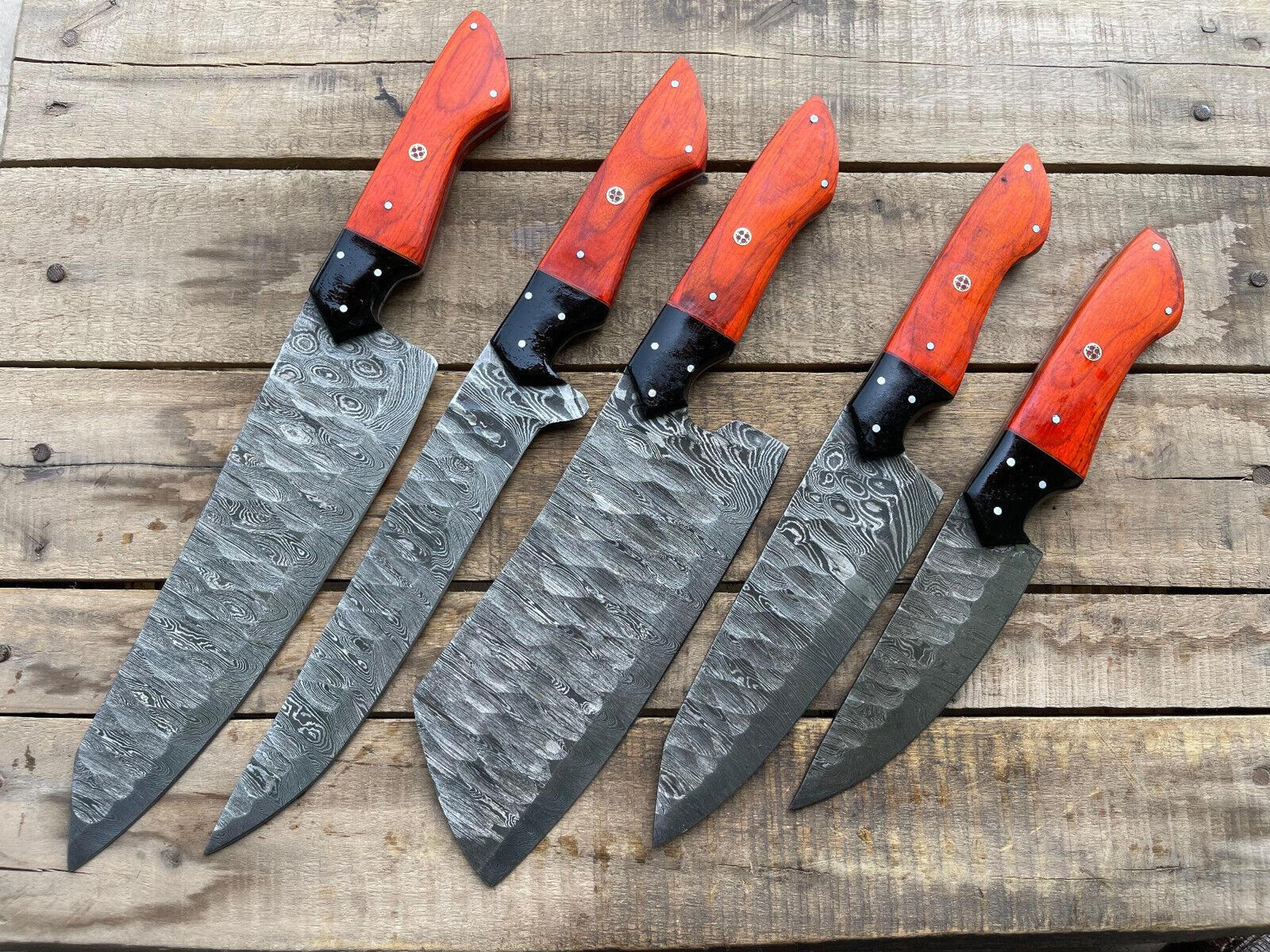 5 pcs custom handmade damascus steel chef knife set | sharp kitchen knives