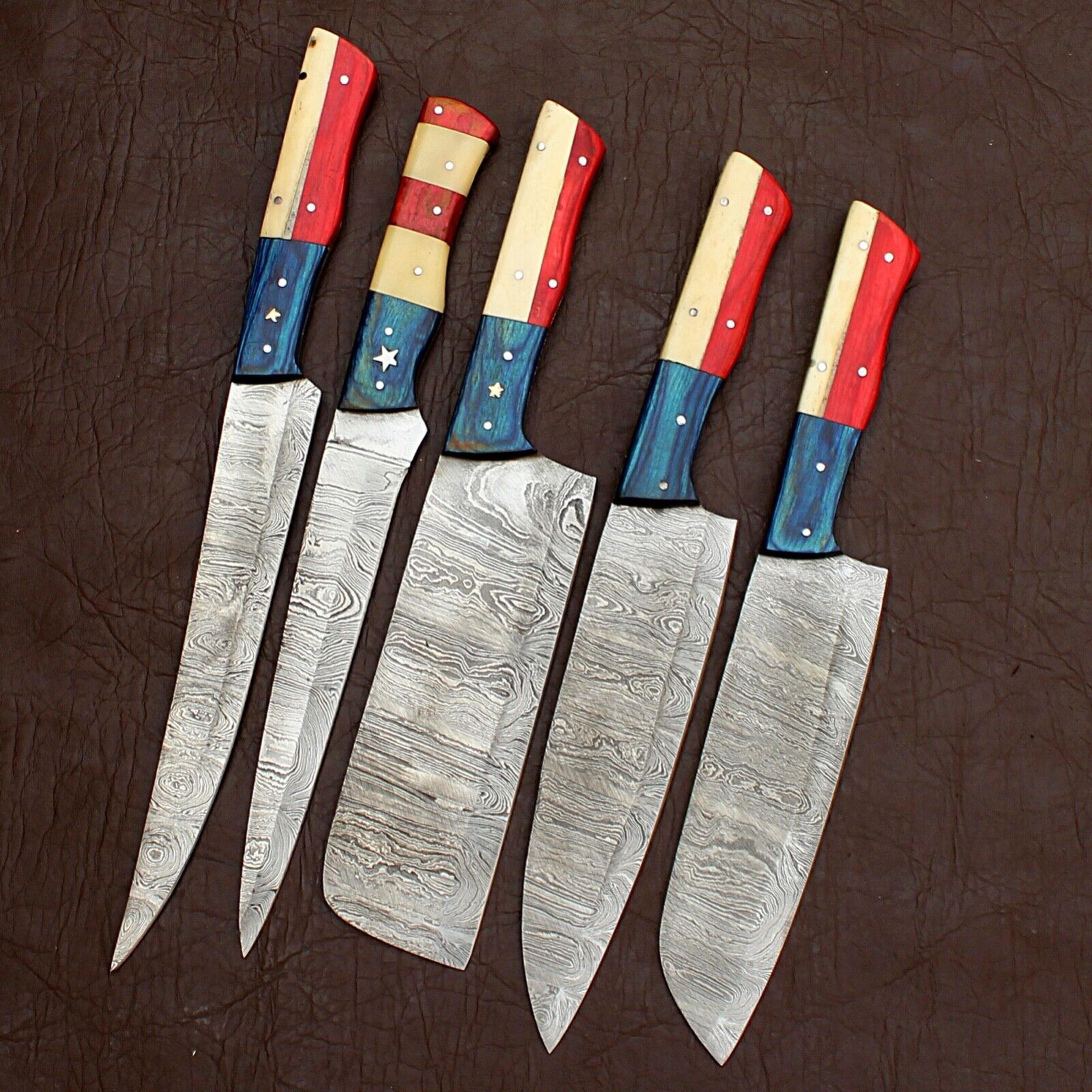 handmade hydra damascus steel chef knives set of 5 | forged kitchen knife collection