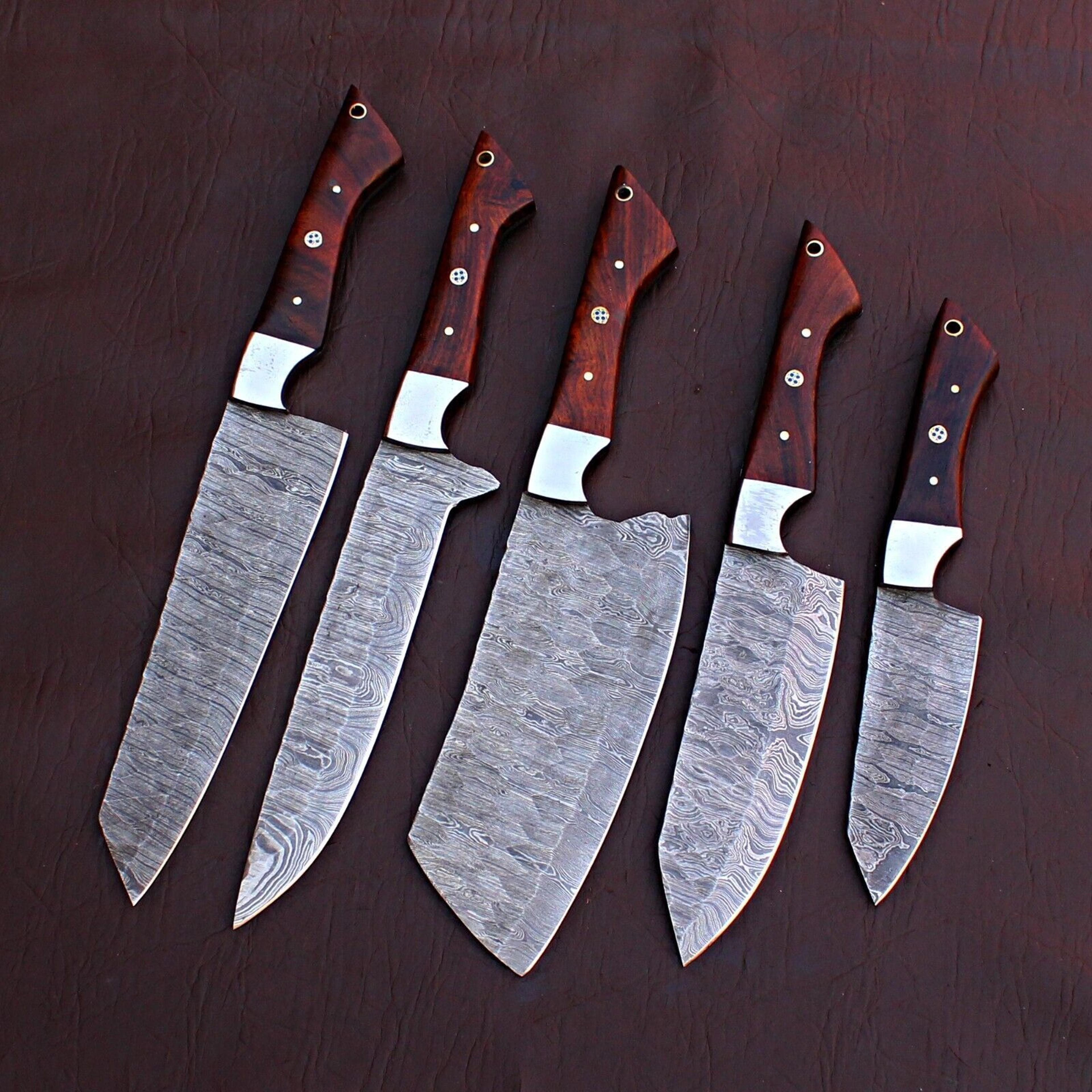 5 pcs custom handmade damascus forged steel chef knife set – professional kitchen knife collection