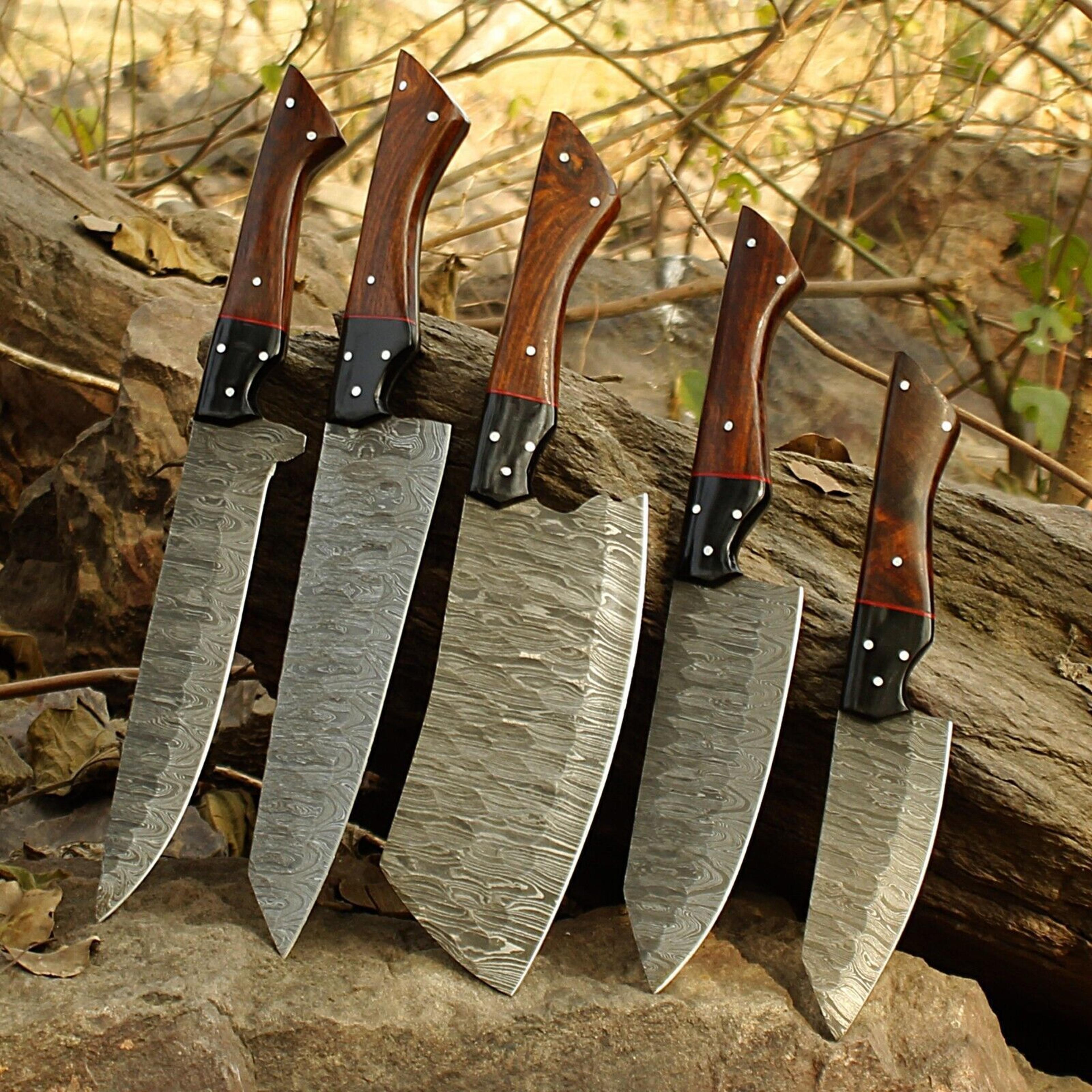 custom 5 pcs handmade damascus forged steel chef knife set – professional kitchen knife collection