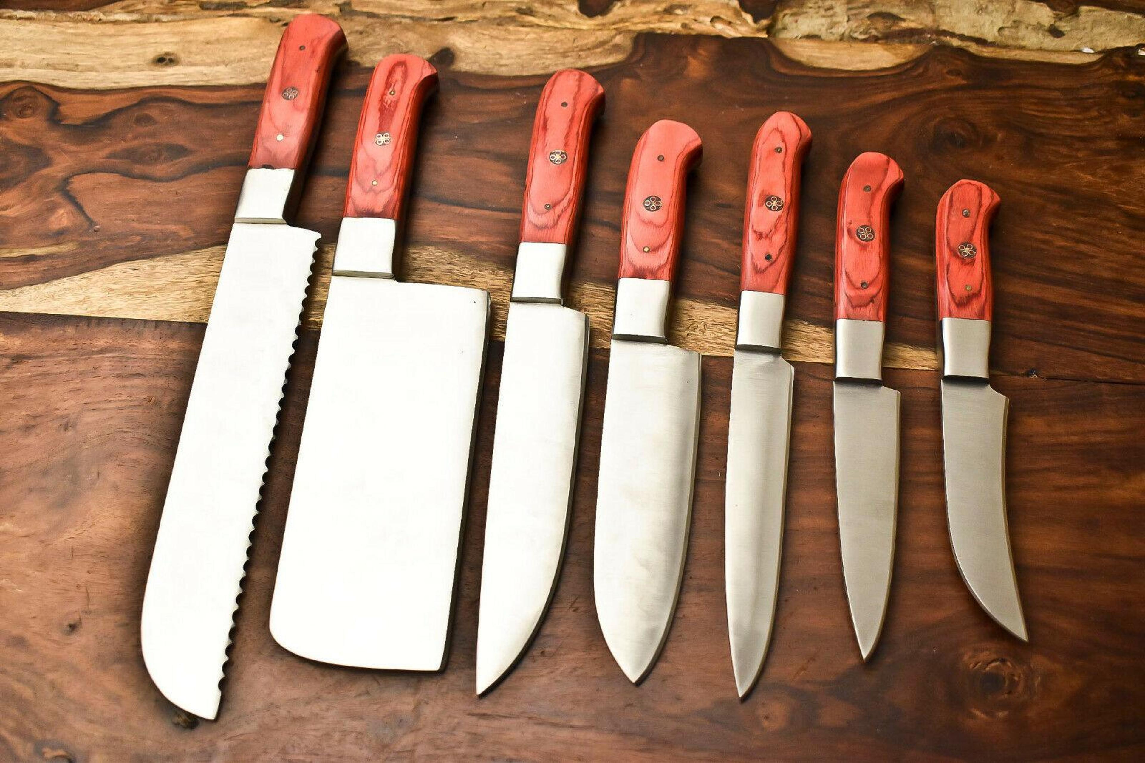 7-piece custom handmade d2 steel chef knife set with leather bag | professional kitchen knives