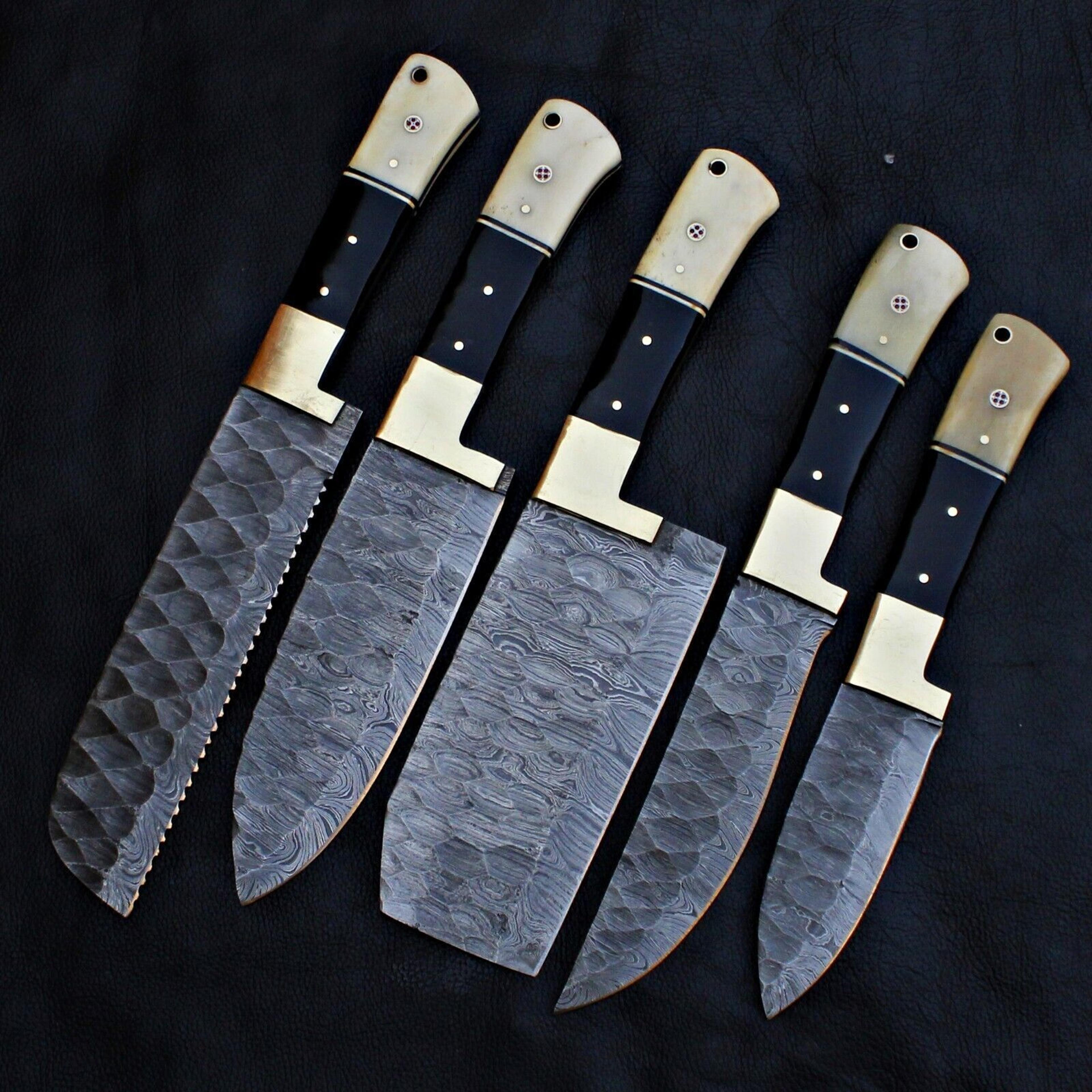 5 pcs custom handmade damascus steel chef knife set | full tang kitchen knives gift set | premium forged cooking blades