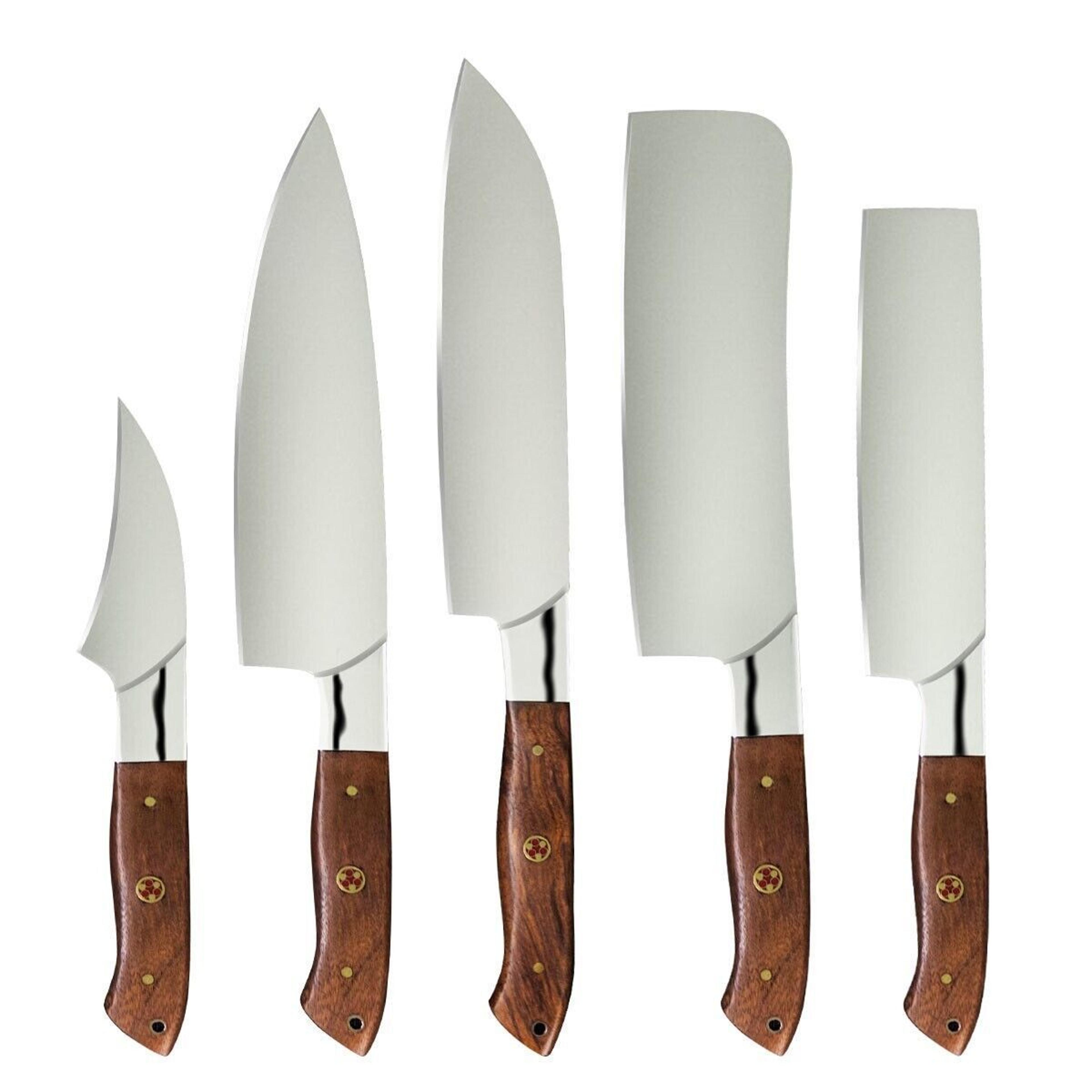 5 pcs custom handmade damascus steel chef knife set | full tang kitchen knives gift set | premium forged blades