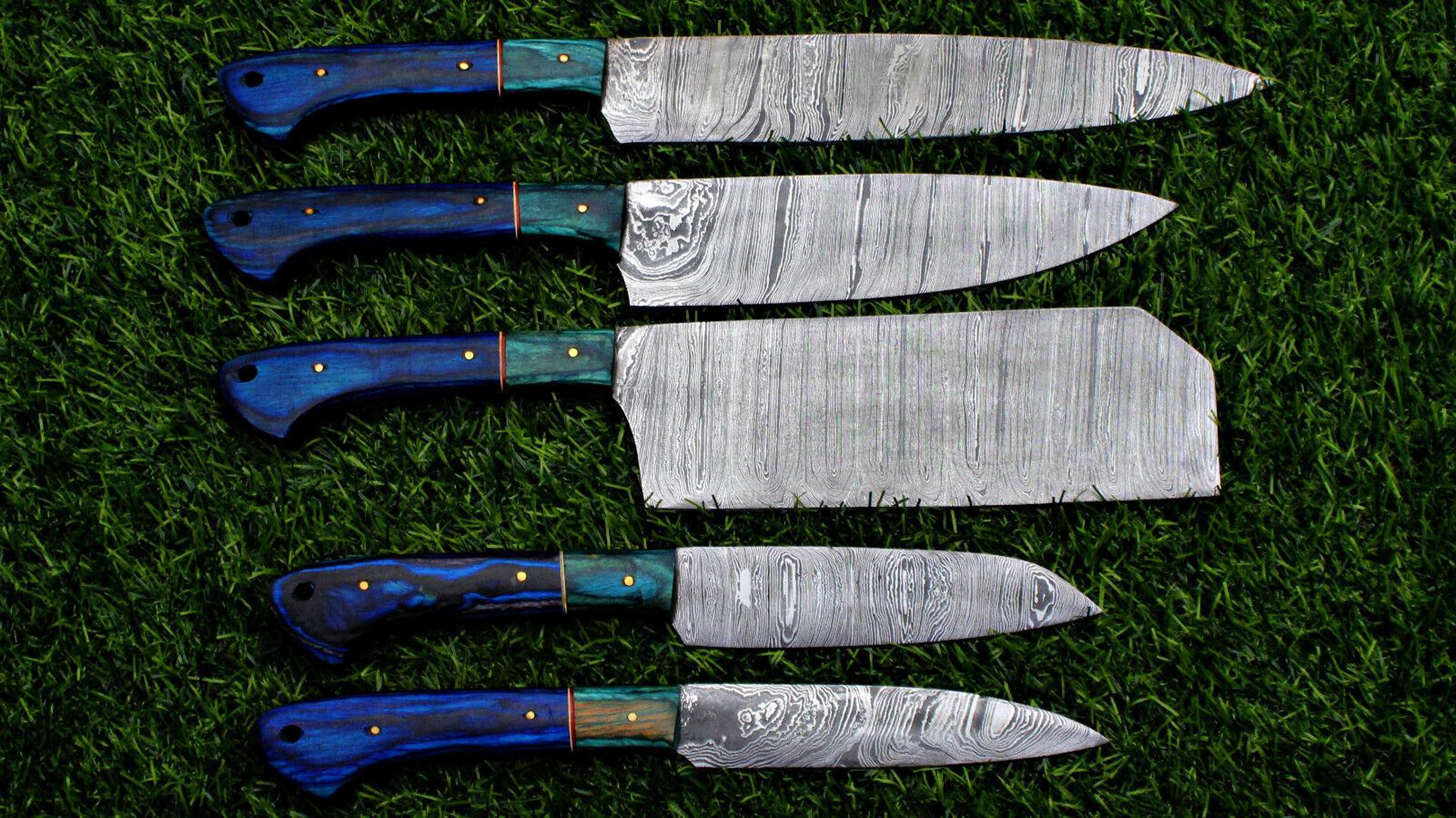 hand forged damascus steel chef knife set | professional 5 piece kitchen knives