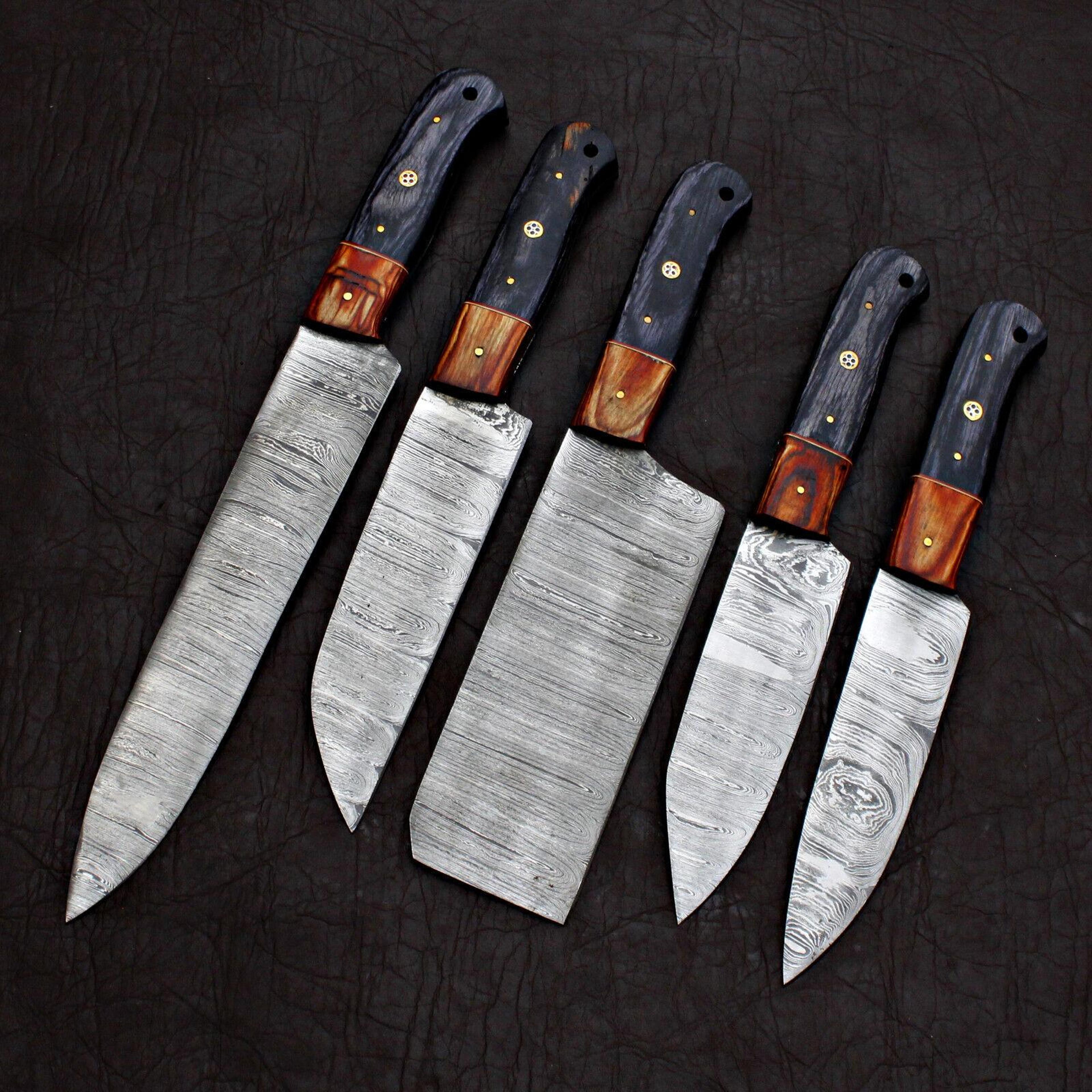 5 pieces handmade damascus steel chef set | professional kitchen knife collection