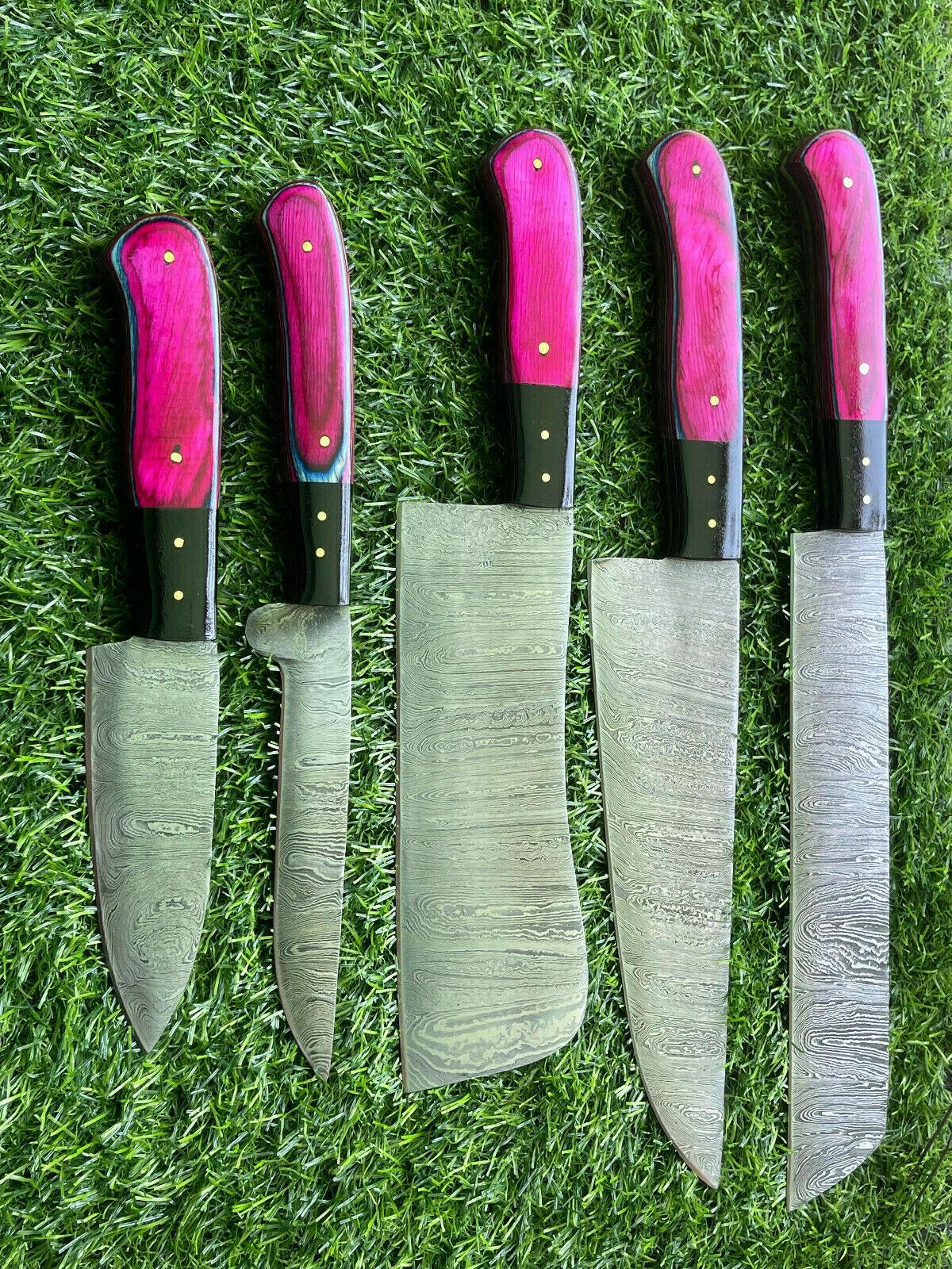 5 pcs custom handmade damascus steel chef knife set | professional kitchen knives collection