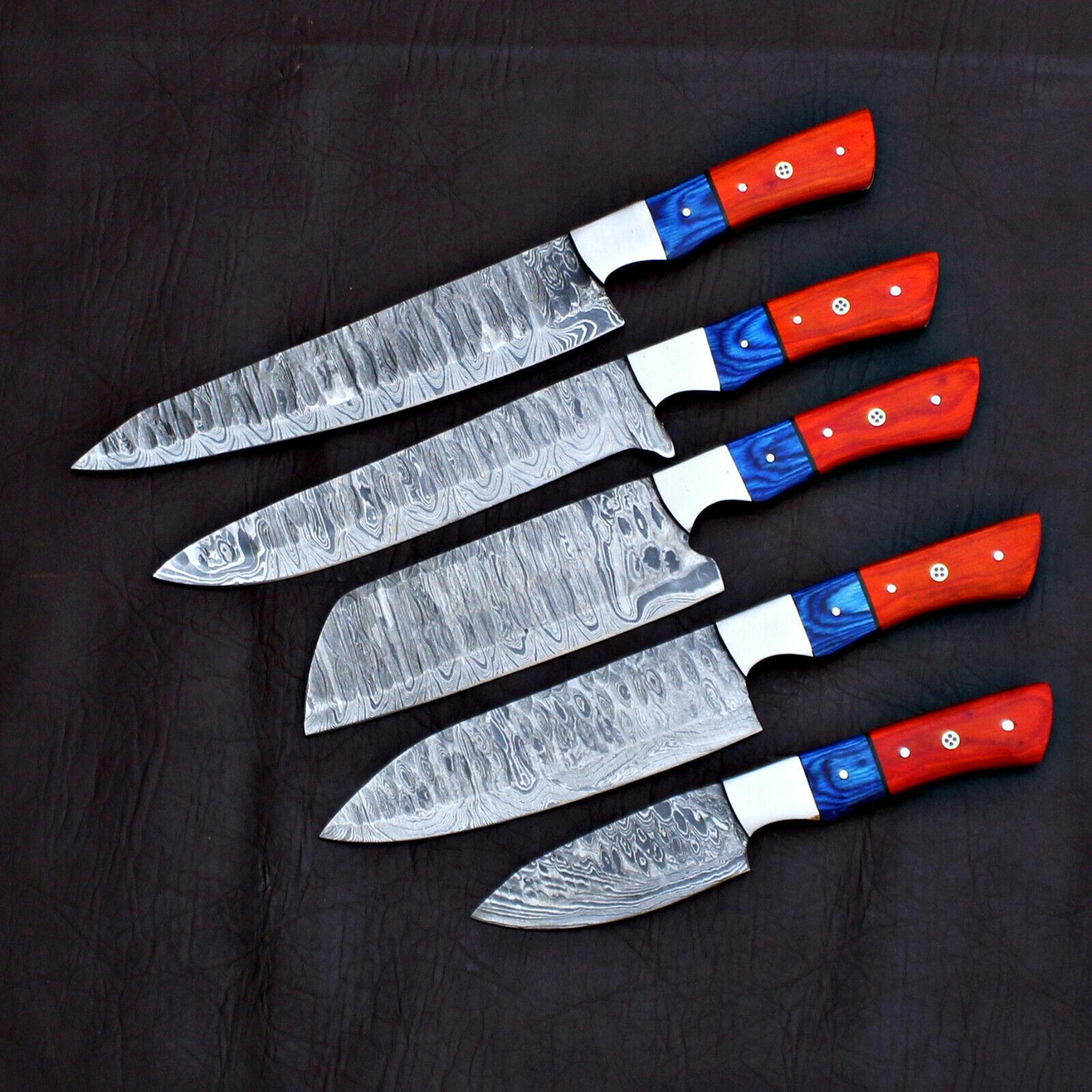 exquisite 5pcs custom handmade damascus steel chef knife set | kitchen cutlery set