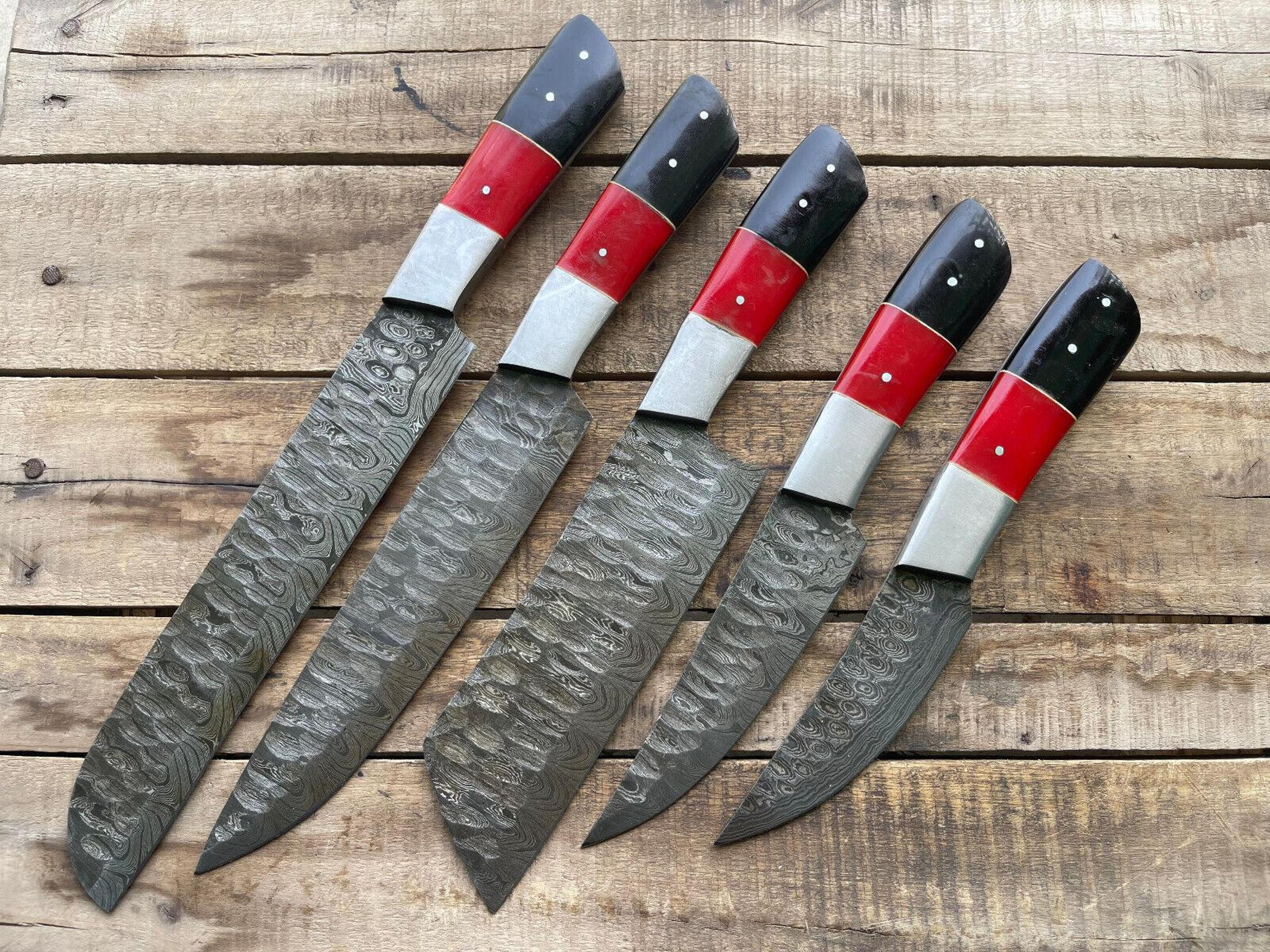 luxury 5pcs custom forged damascus steel chef knife set for kitchen use