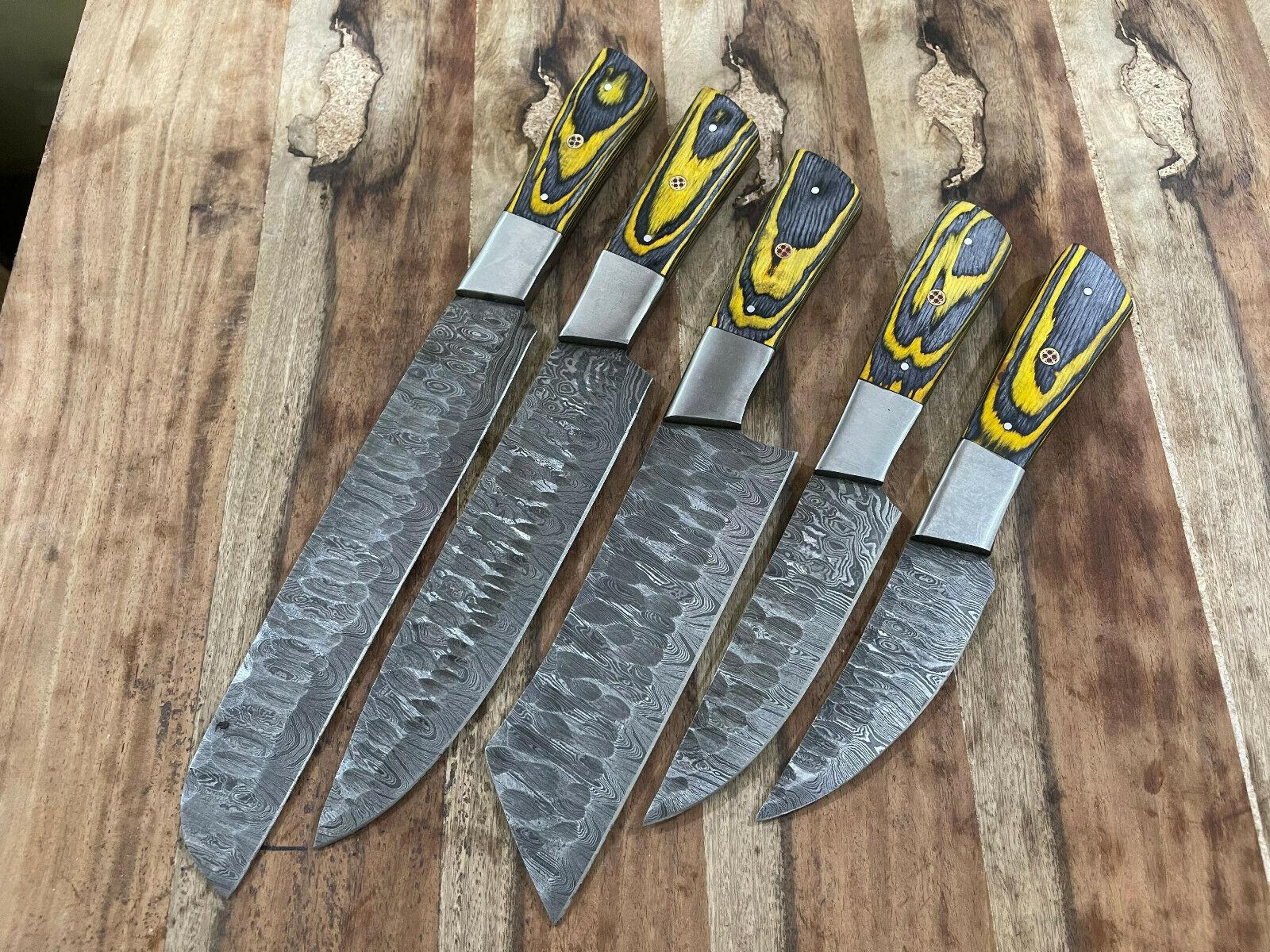 5pcs handmade damascus steel chef knife set | custom forged kitchen cutlery