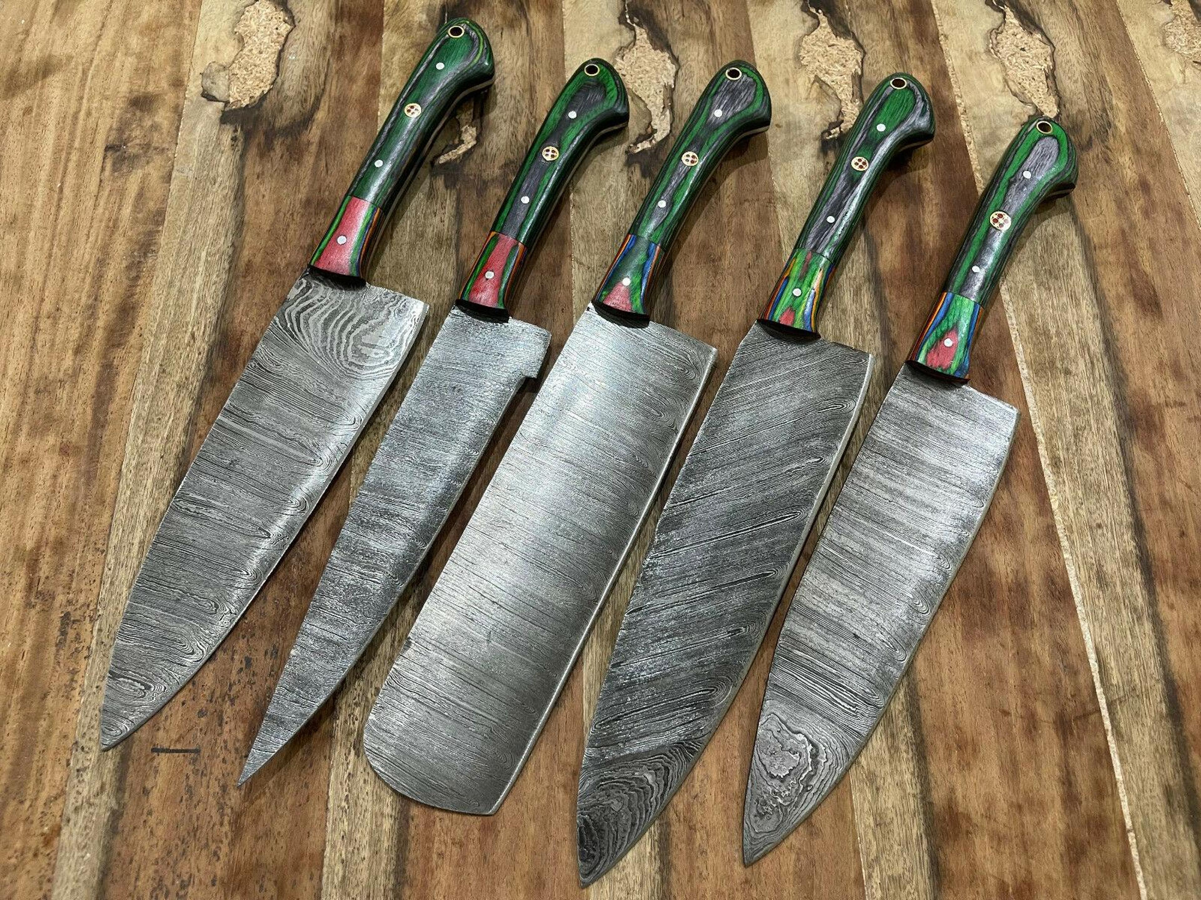 professional custom 5pcs damascus steel chef knives | handmade kitchen set