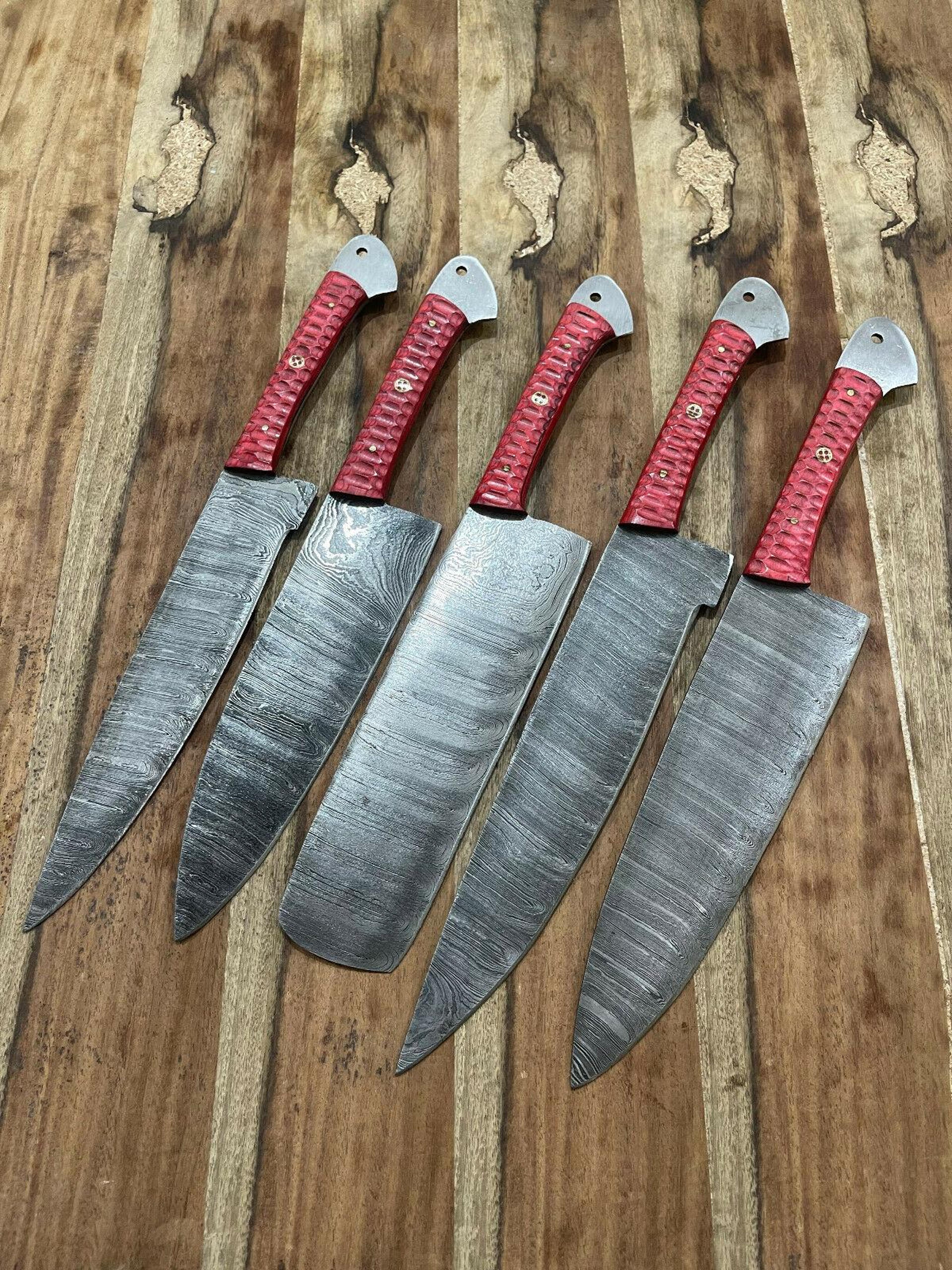 luxury handmade damascus steel 5pcs chef knife set for kitchen & cooking
