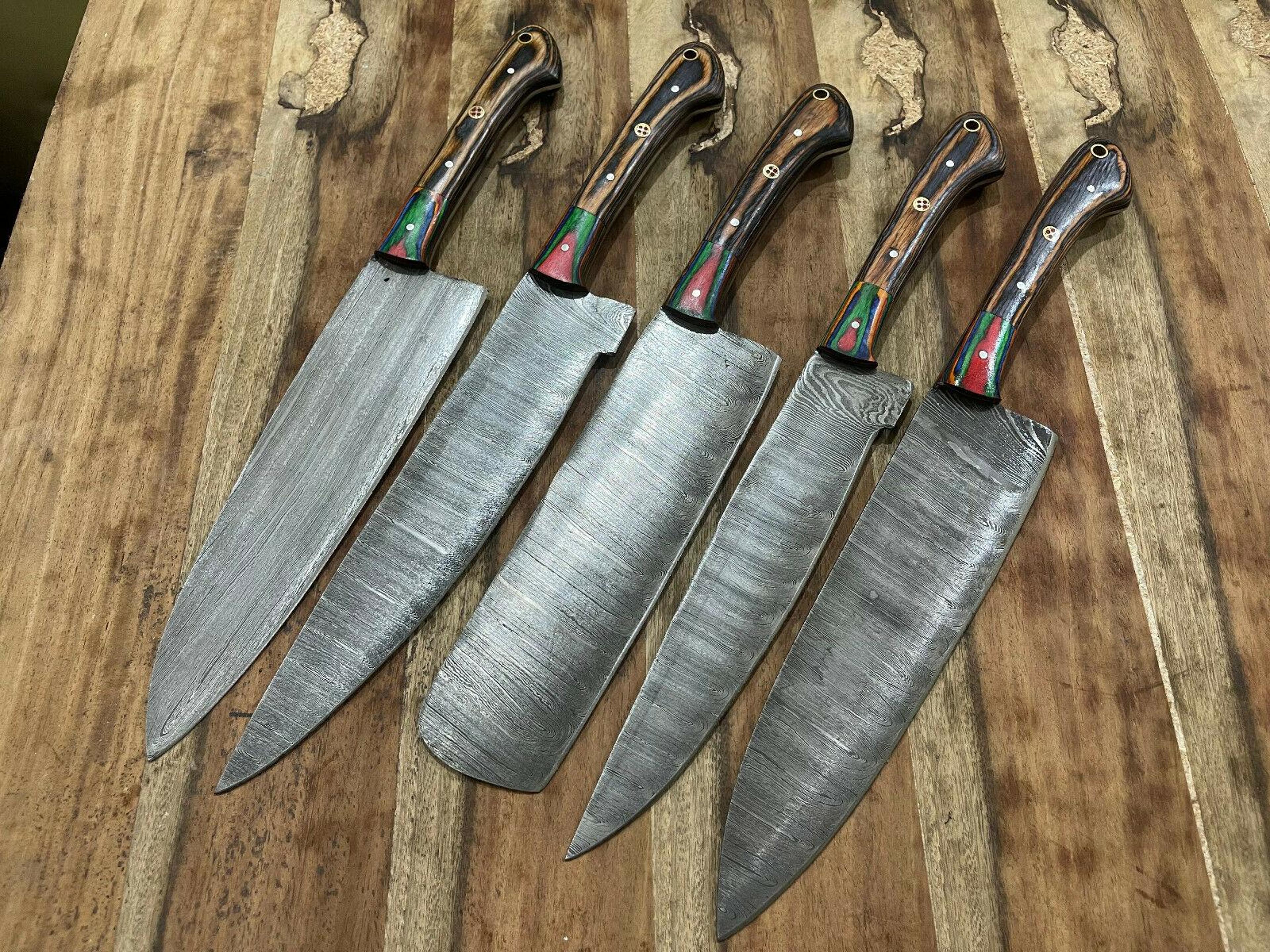 premium damascus steel 5pcs chef knife set | handcrafted kitchen cutlery