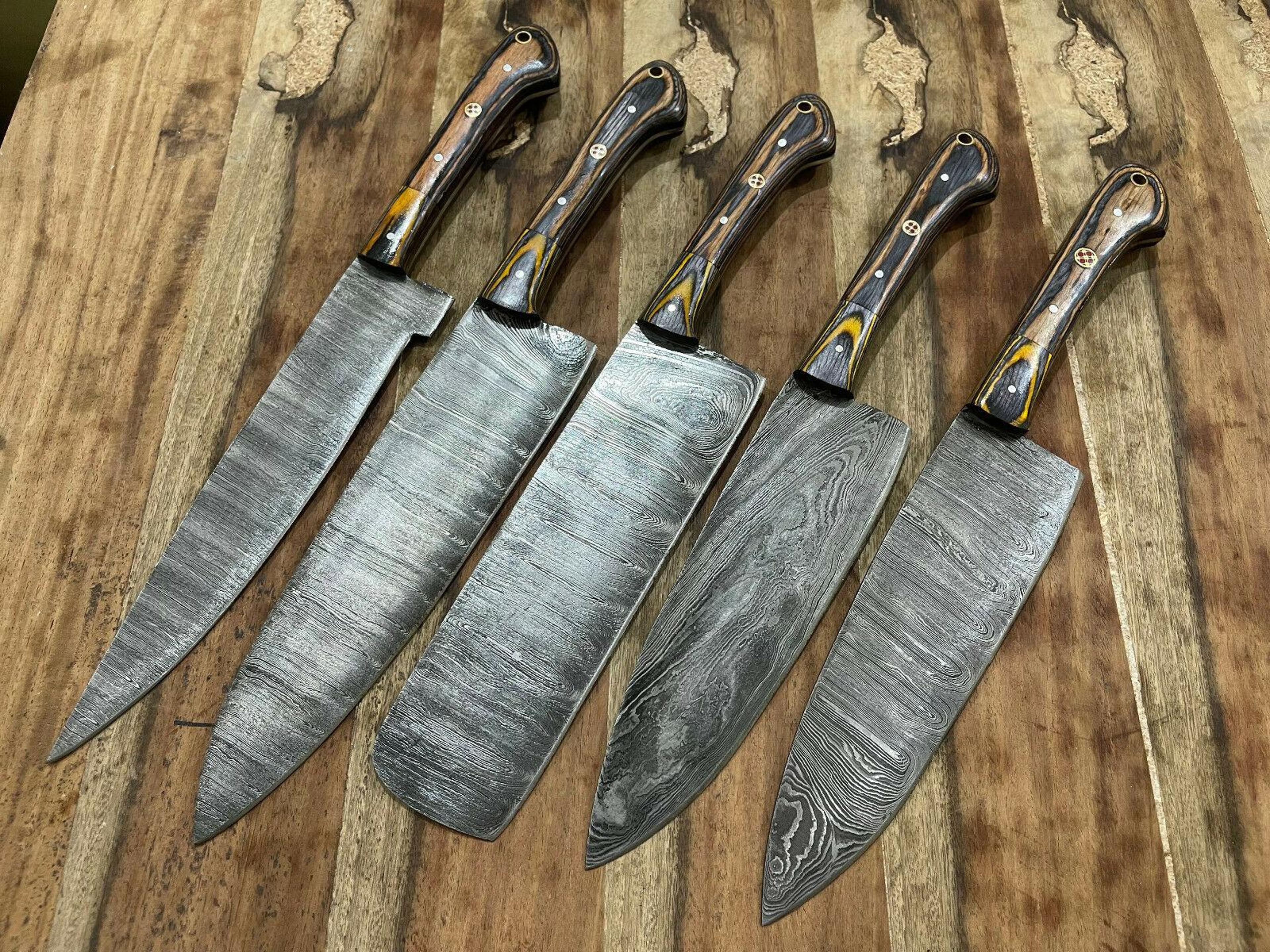 hand forged 5pcs damascus steel chef set | professional kitchen knife set