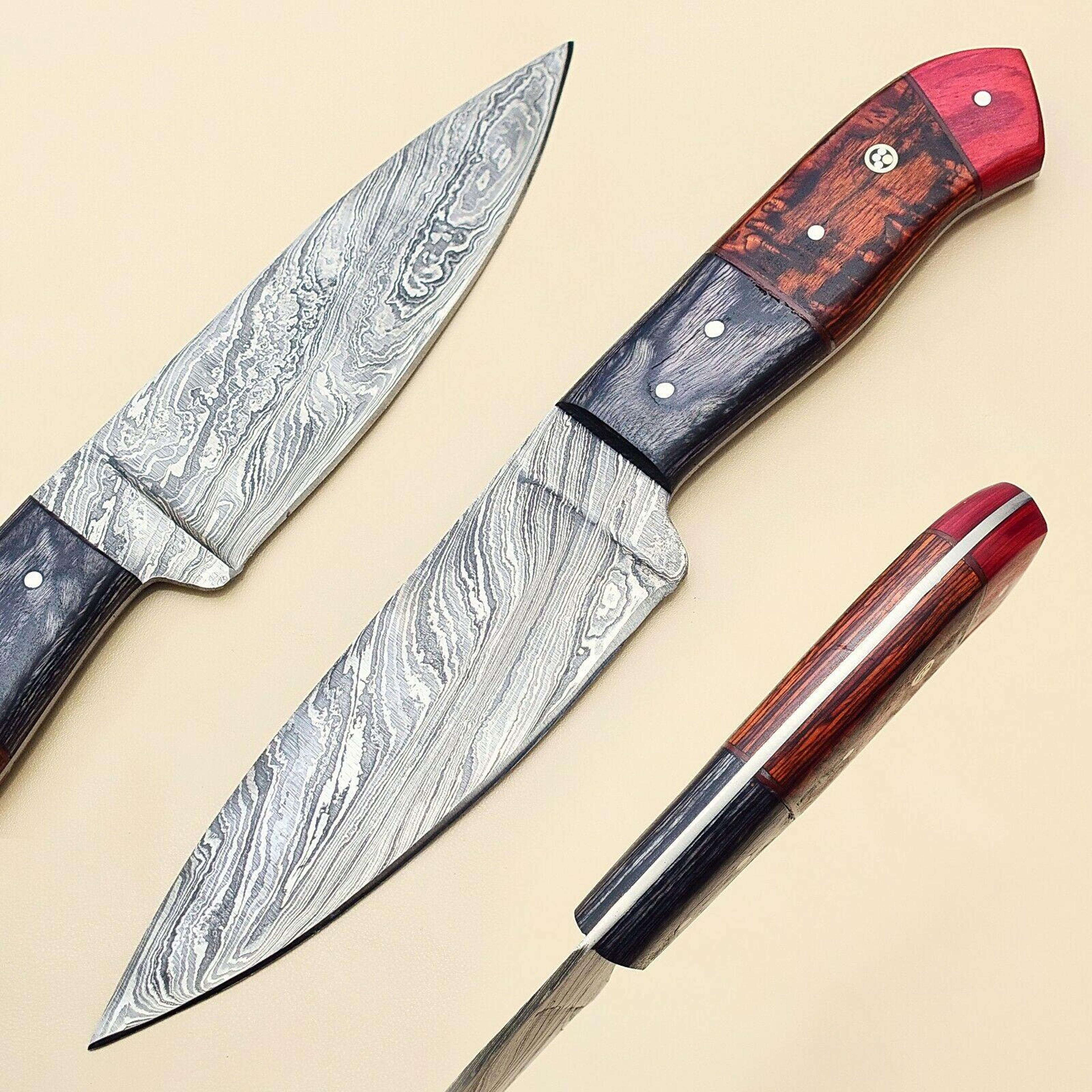 professional damascus steel chef knife | custom handmade culinary knife with pakka wood handle