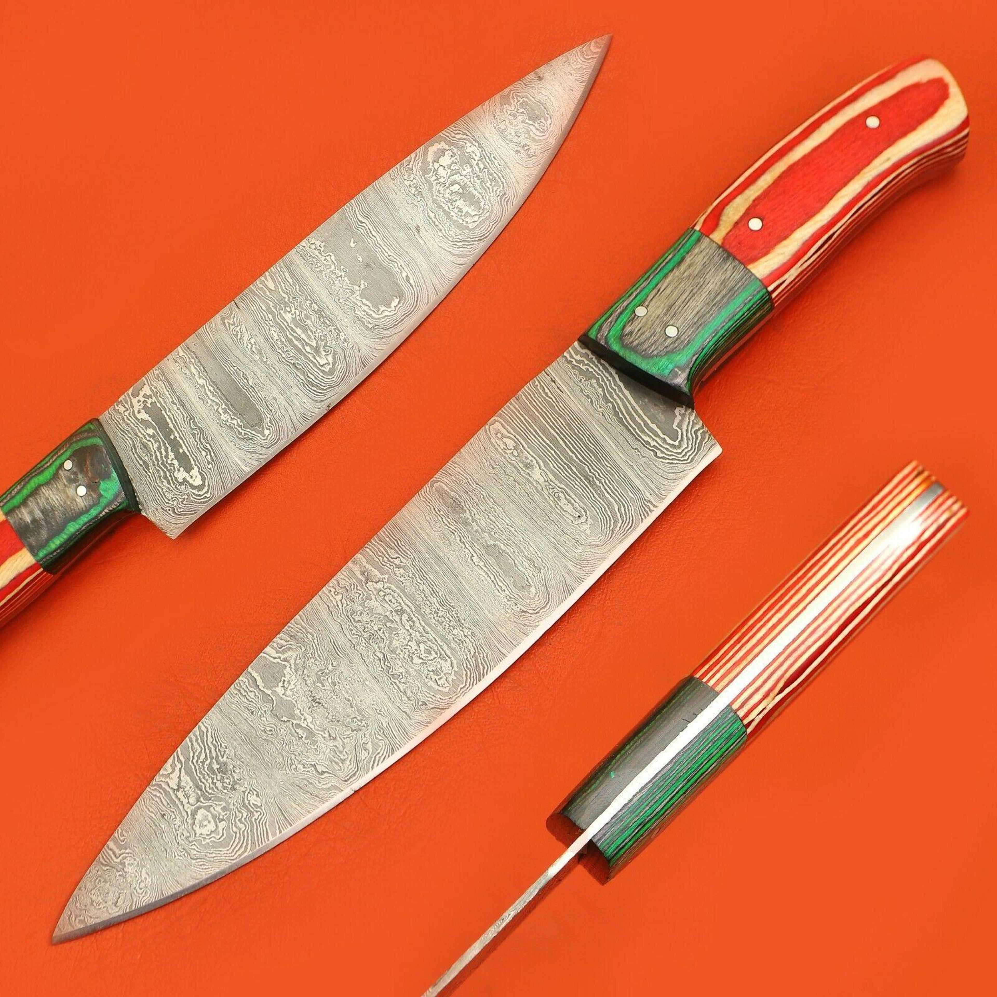handmade damascus steel cooking knife | custom chef knife with elegant pakka wood handle