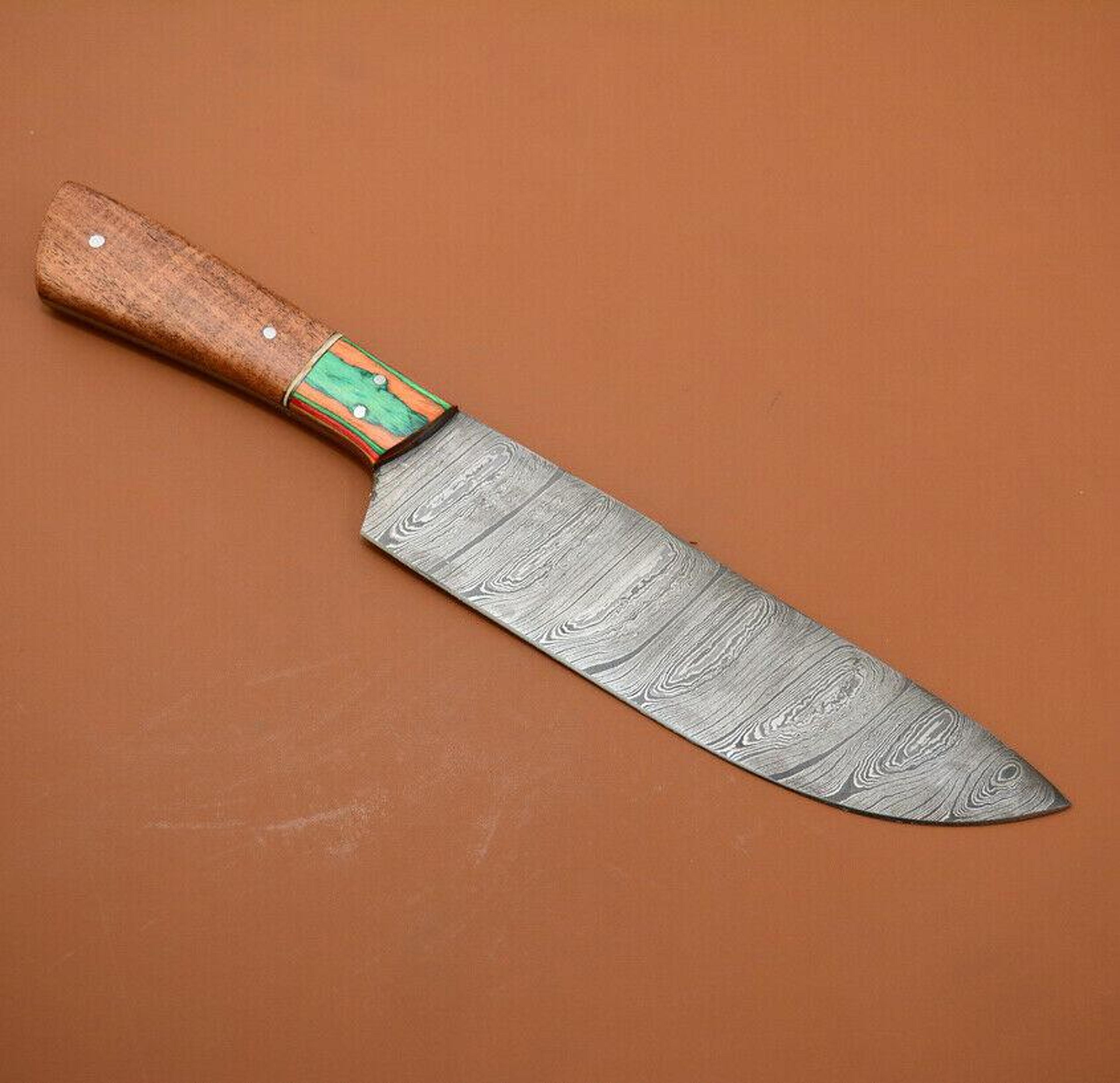 handmade full tang damascus kitchen chef knife | rosewood handle | custom forged high carbon steel blade