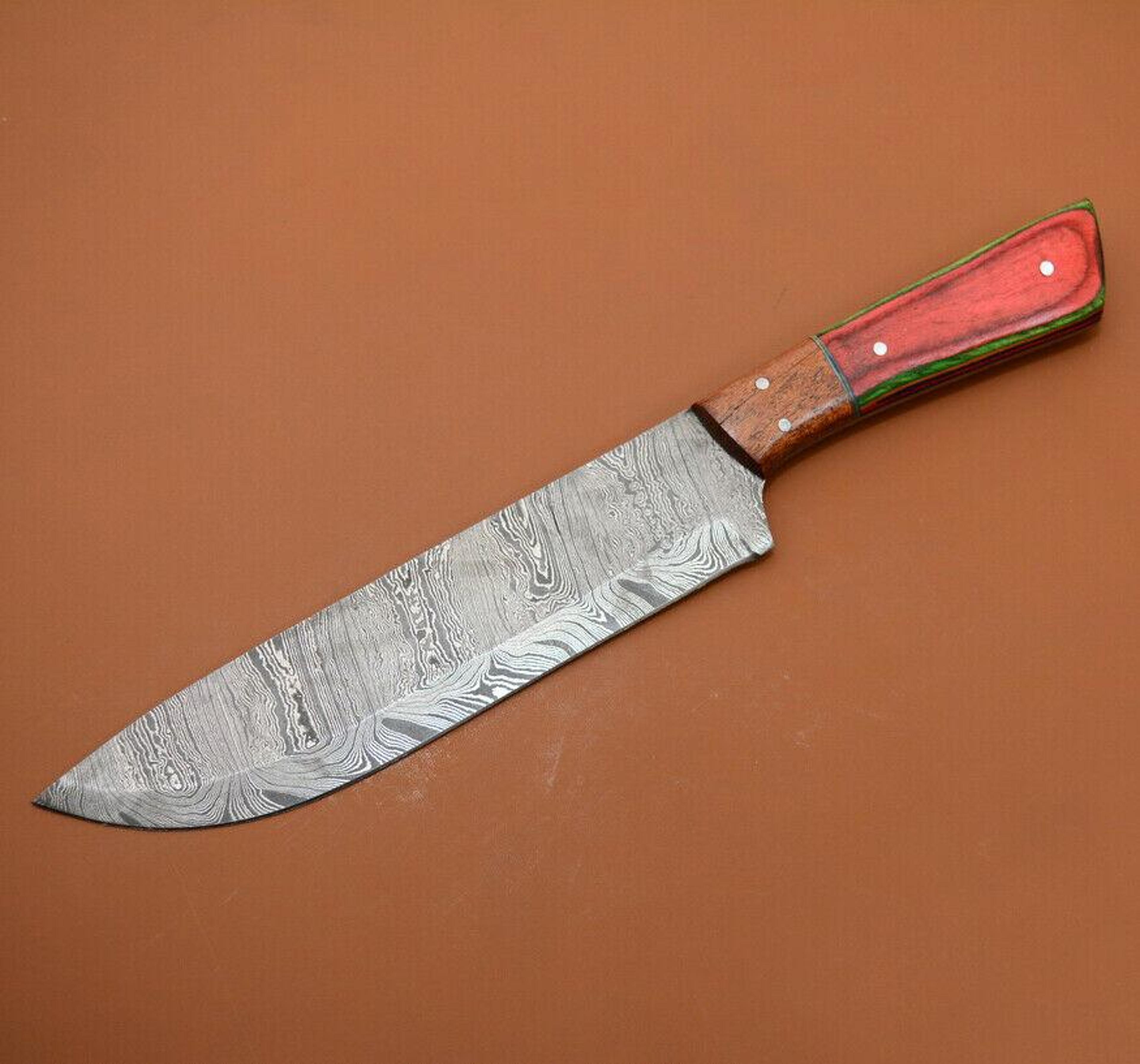 damascus steel kitchen knife | full tang handmade chef knife | poplar handle