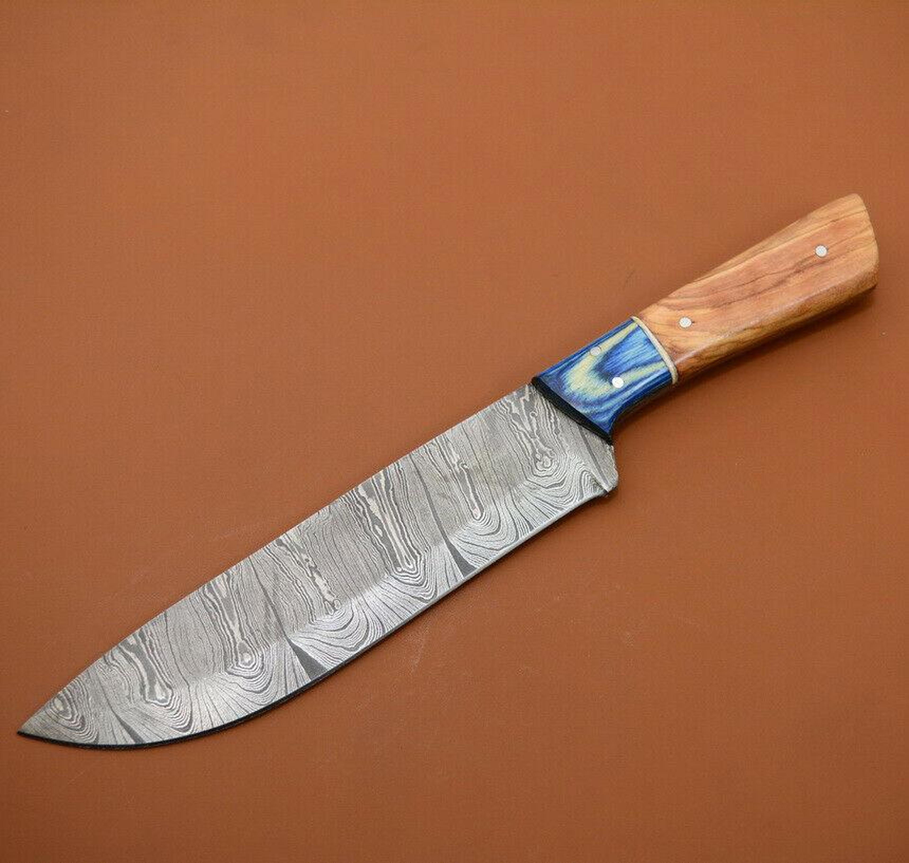hand forged damascus chef knife | full tang blade with wooden handle