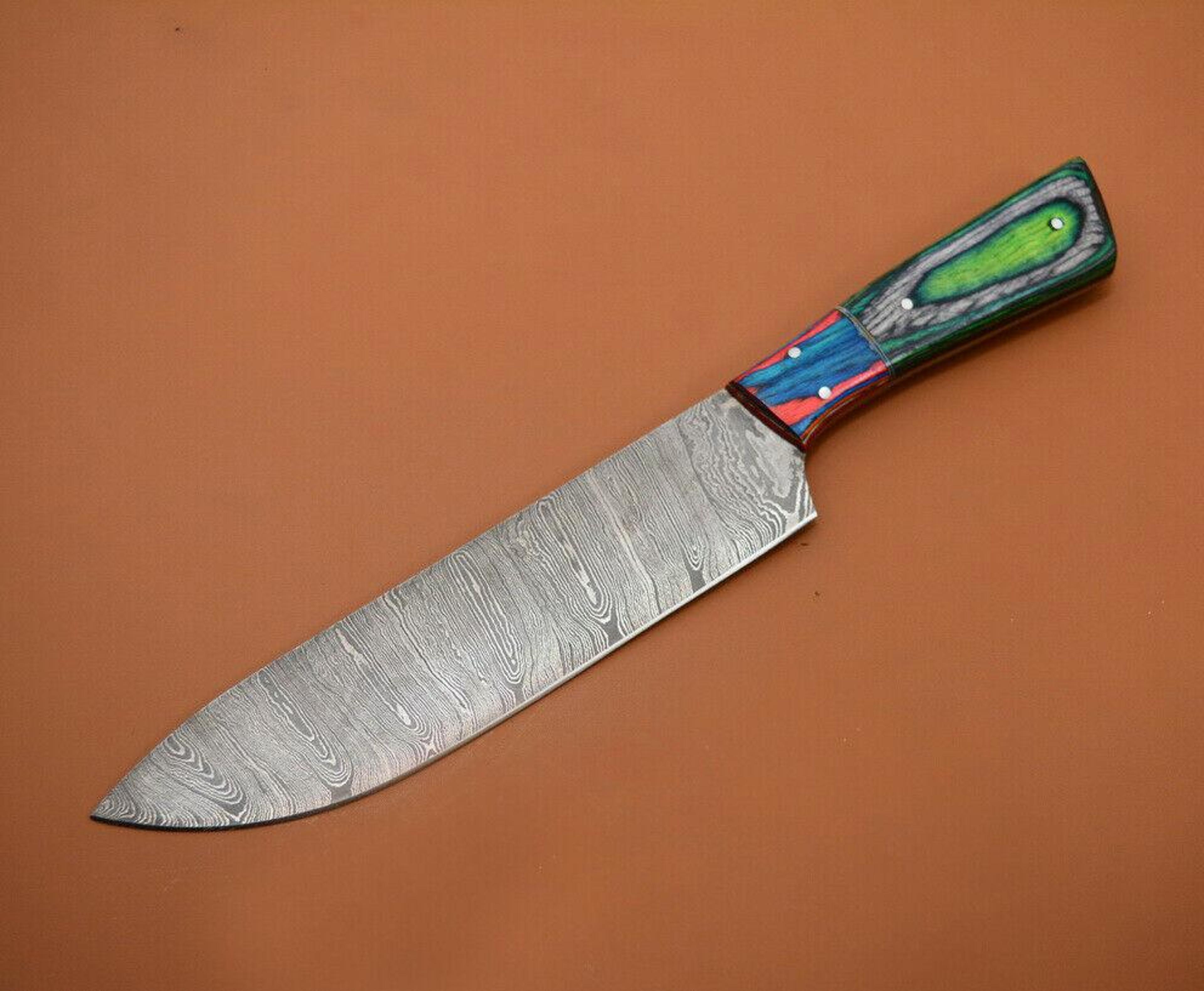 handmade full tang damascus kitchen chef knife with poplar wood handle | custom forged high carbon