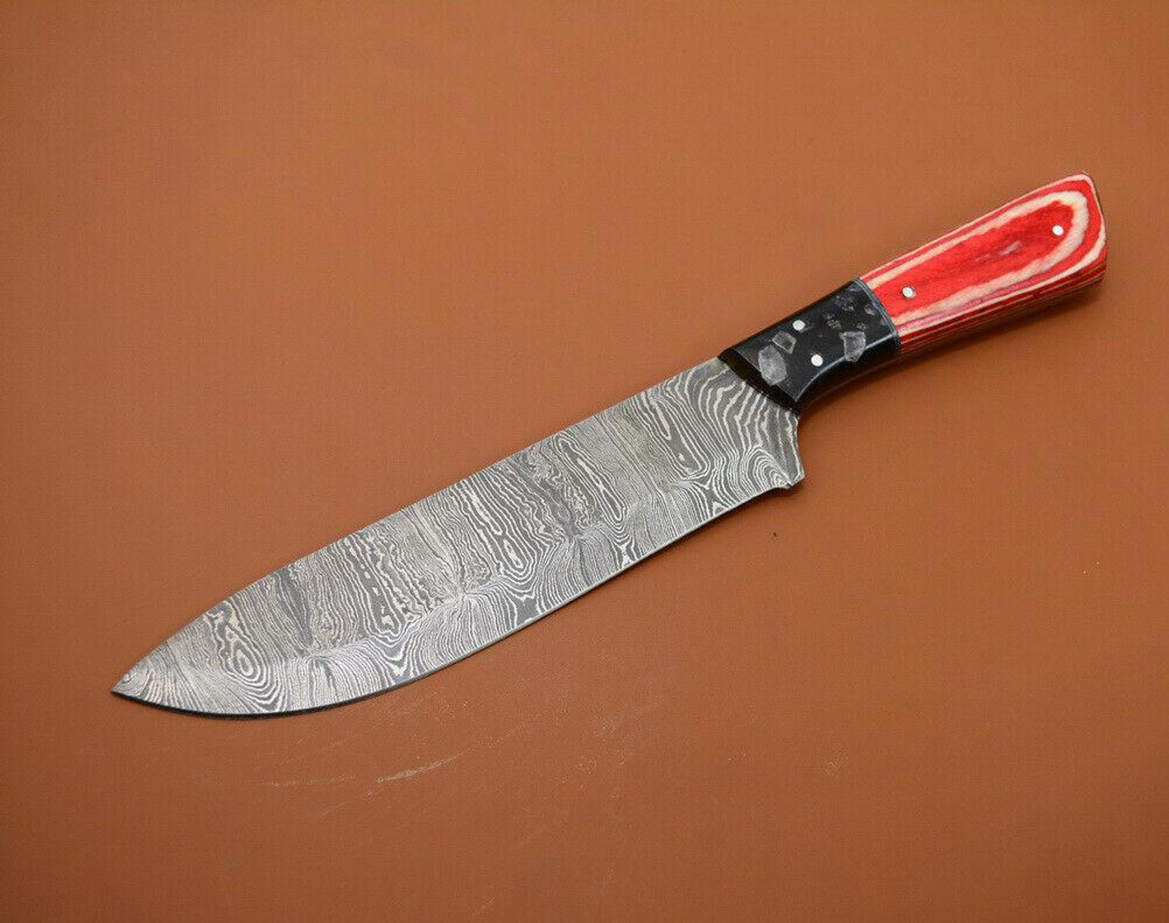 hand forged damascus steel chef knife | poplar wood handle kitchen blade