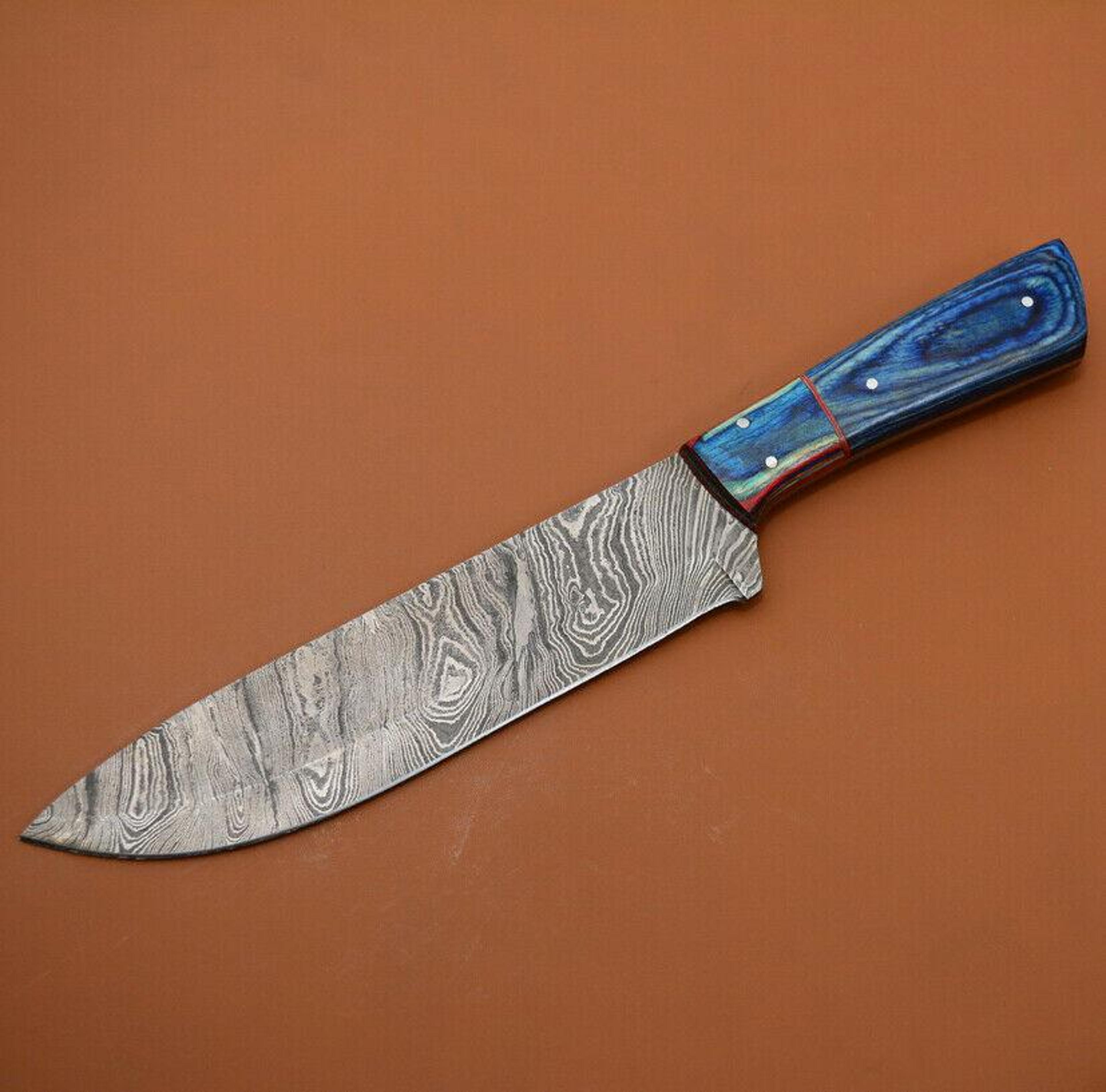 unique damascus steel chef knife | custom handmade kitchen tool with wooden handle