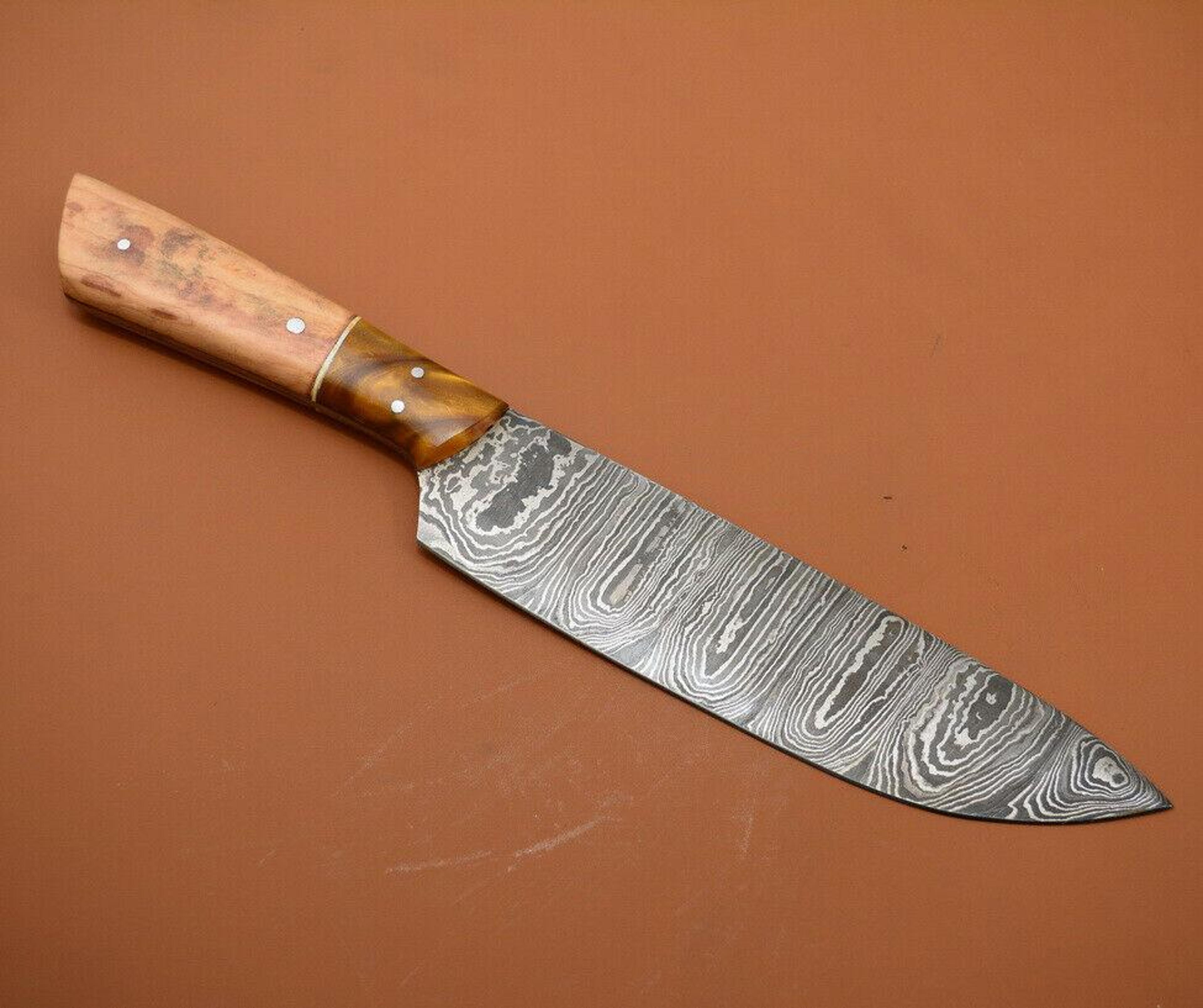 steel symphony – handmade damascus chef knife with wooden handle