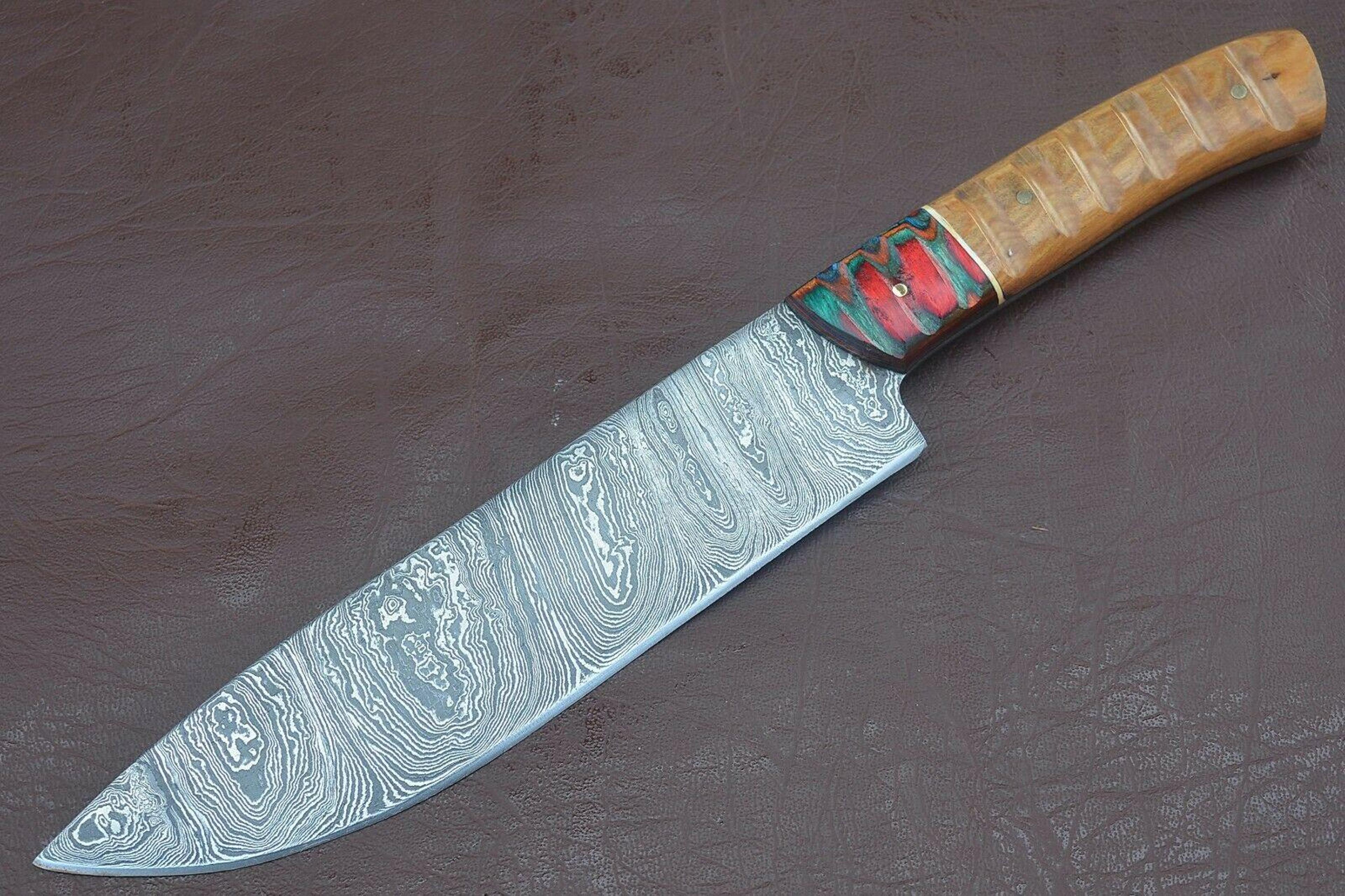 elite culinary blade – full tang damascus chef knife | groov dollar wood handle design