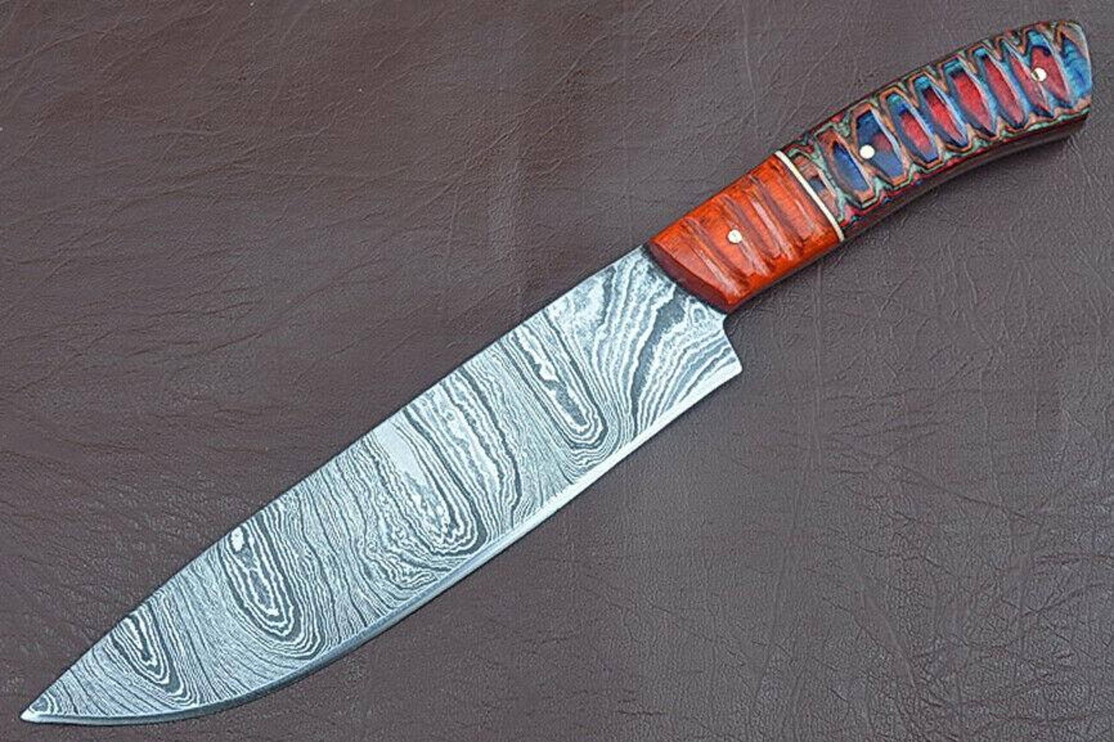 premium handmade damascus chef knife with groov dollar wood handle | full tang forged kitchen blade