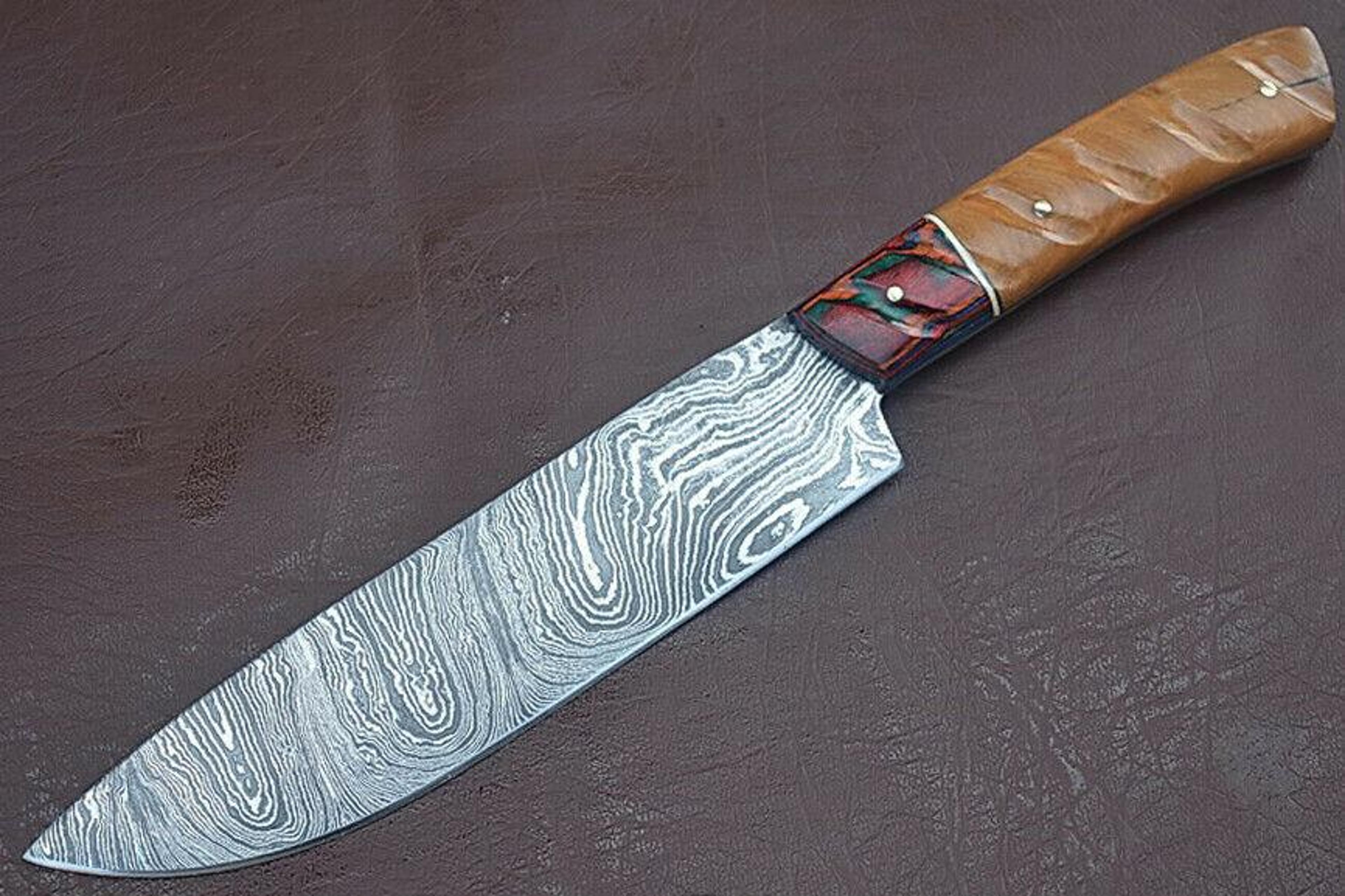 forged full tang damascus kitchen knife | handmade cooking knife with wood grip