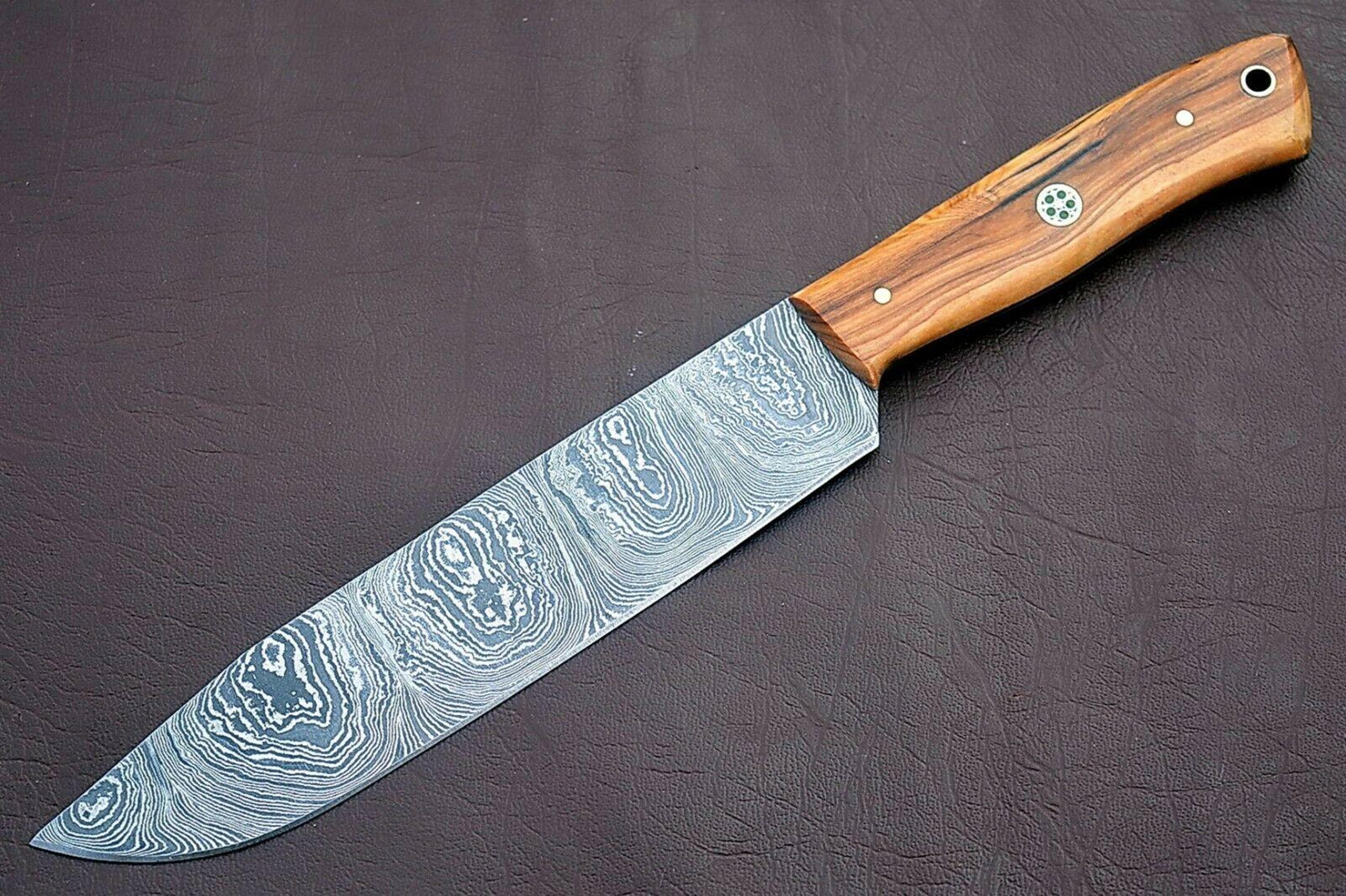 handmade full tang damascus kitchen chef knife with ash wood handle | custom forged steel cooking knife