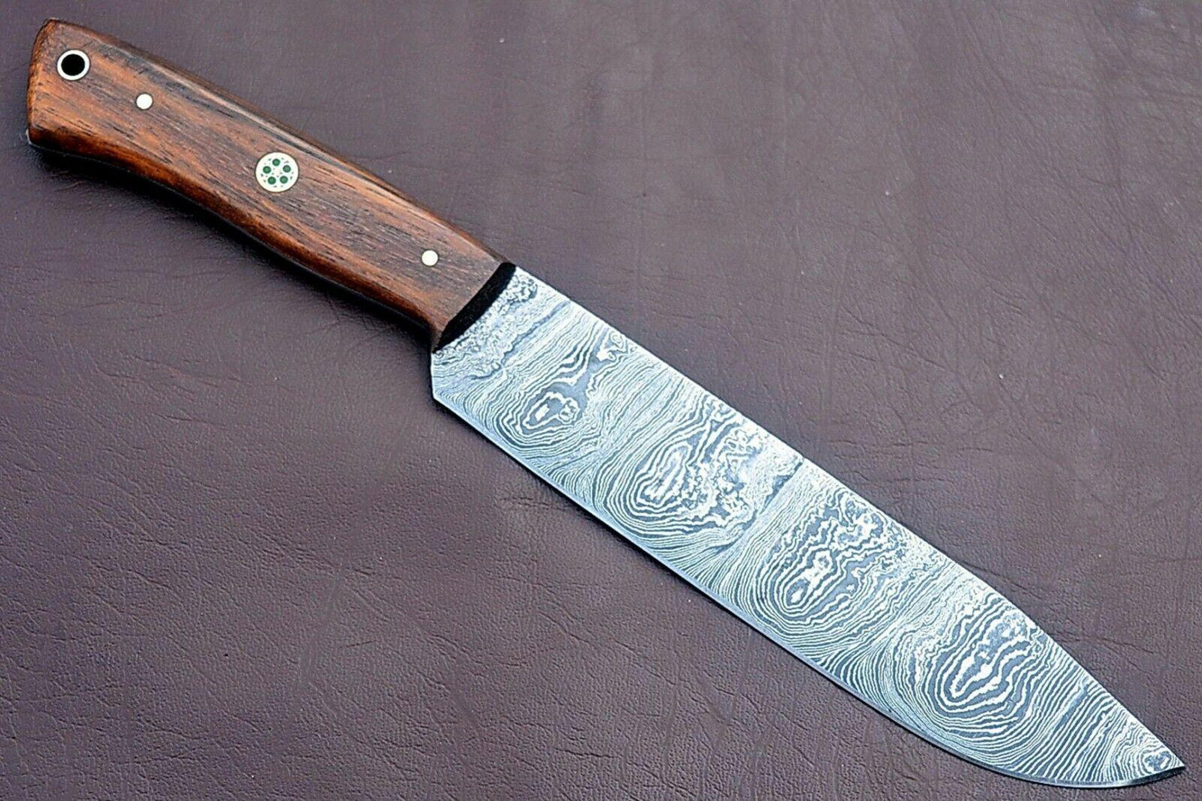 handmade full tang damascus chef knife with rose wood handle | custom kitchen knife