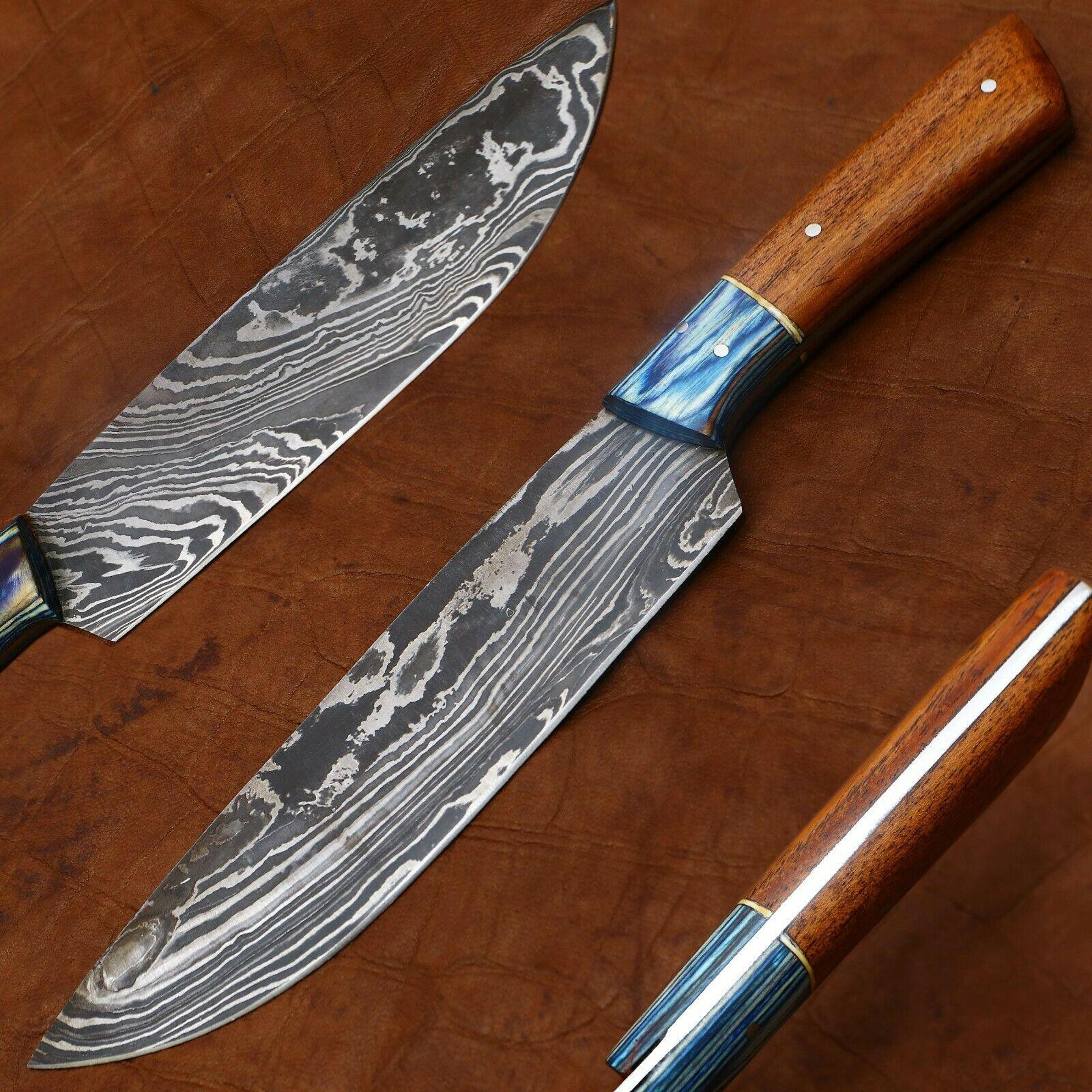 luxury damascus steel chef knife | artisan handcrafted rosewood kitchen knife