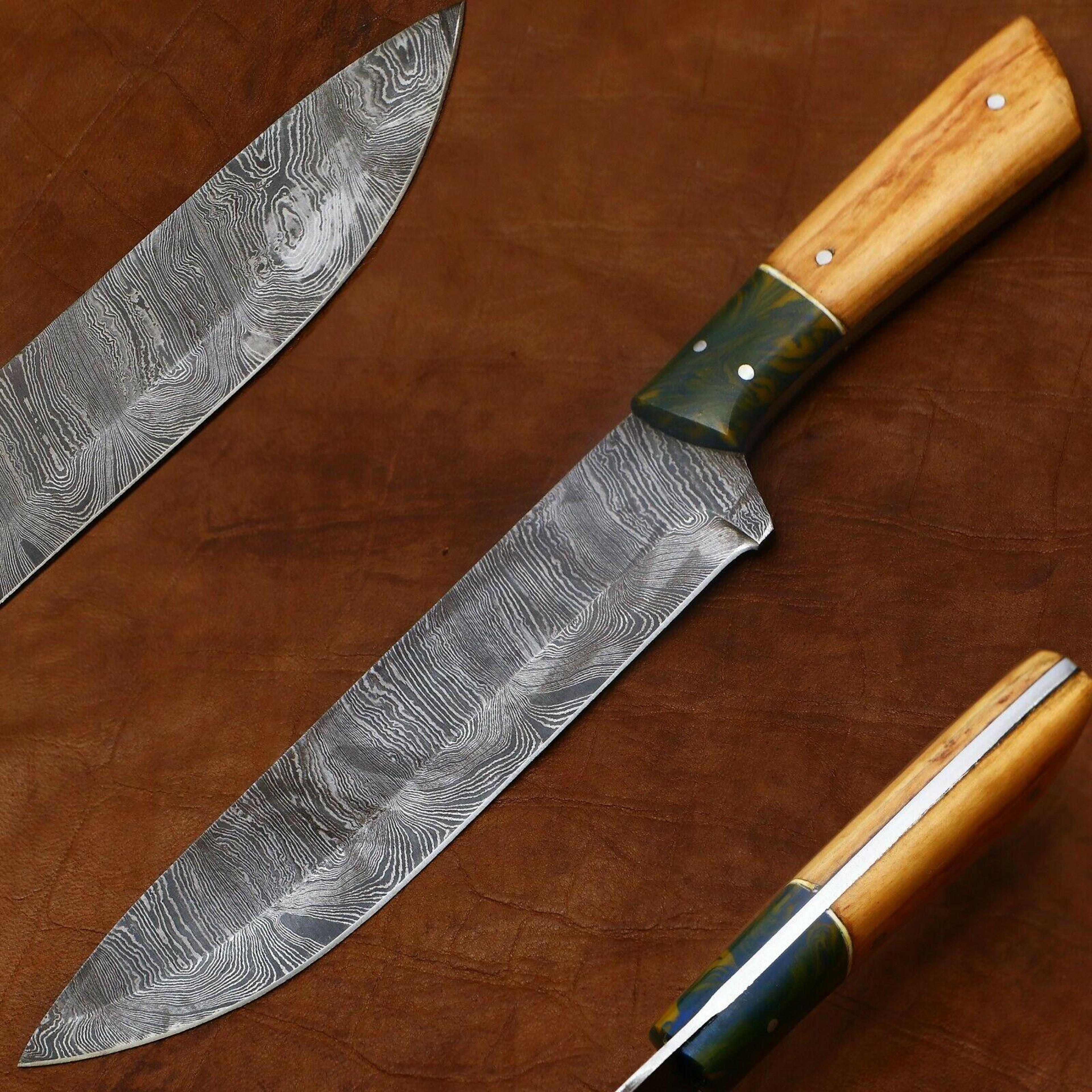 handmade damascus kitchen chef knife 11" | full tang pakka wood handle