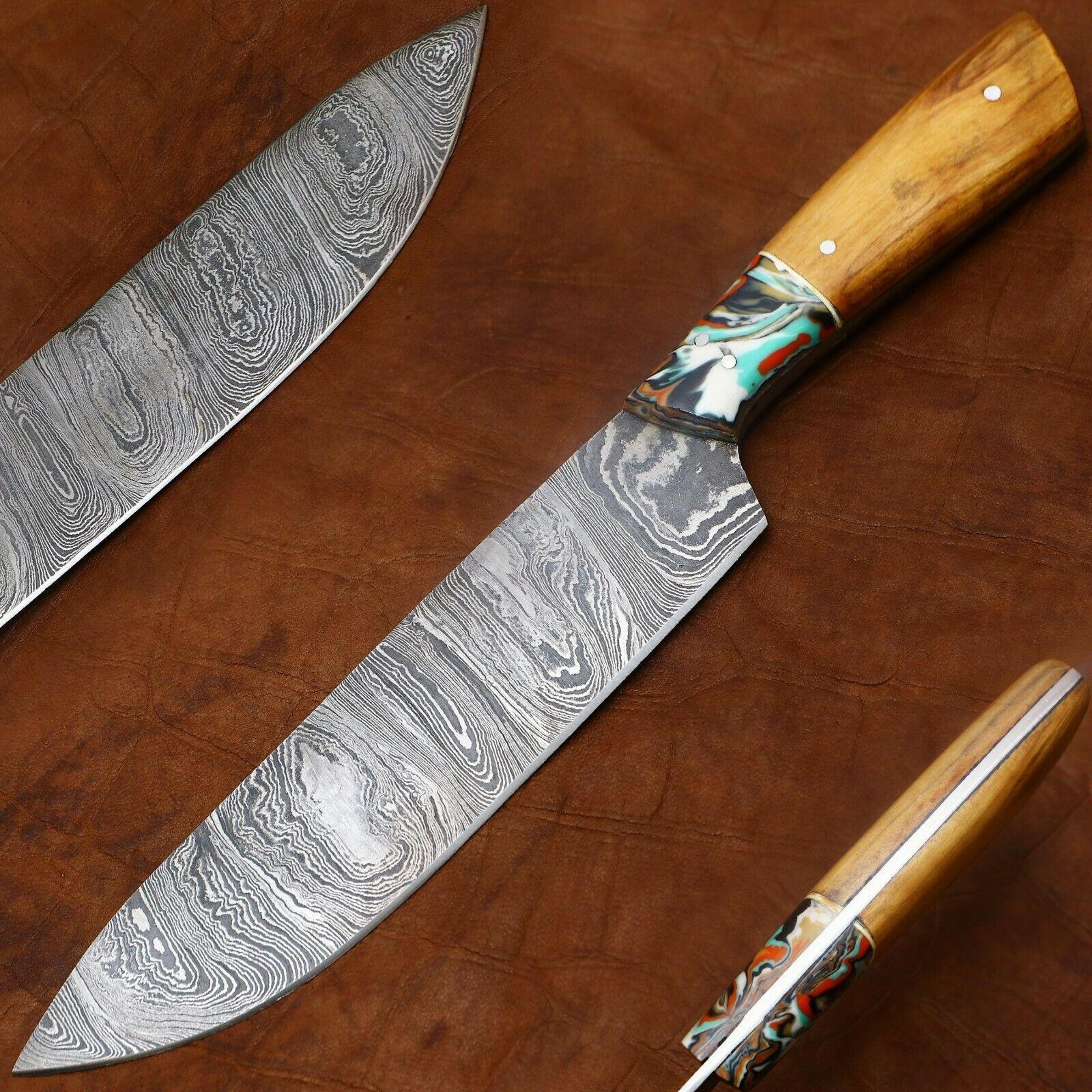custom 11-inch damascus steel chef knife | hand-forged kitchen knife with pakka wood handle