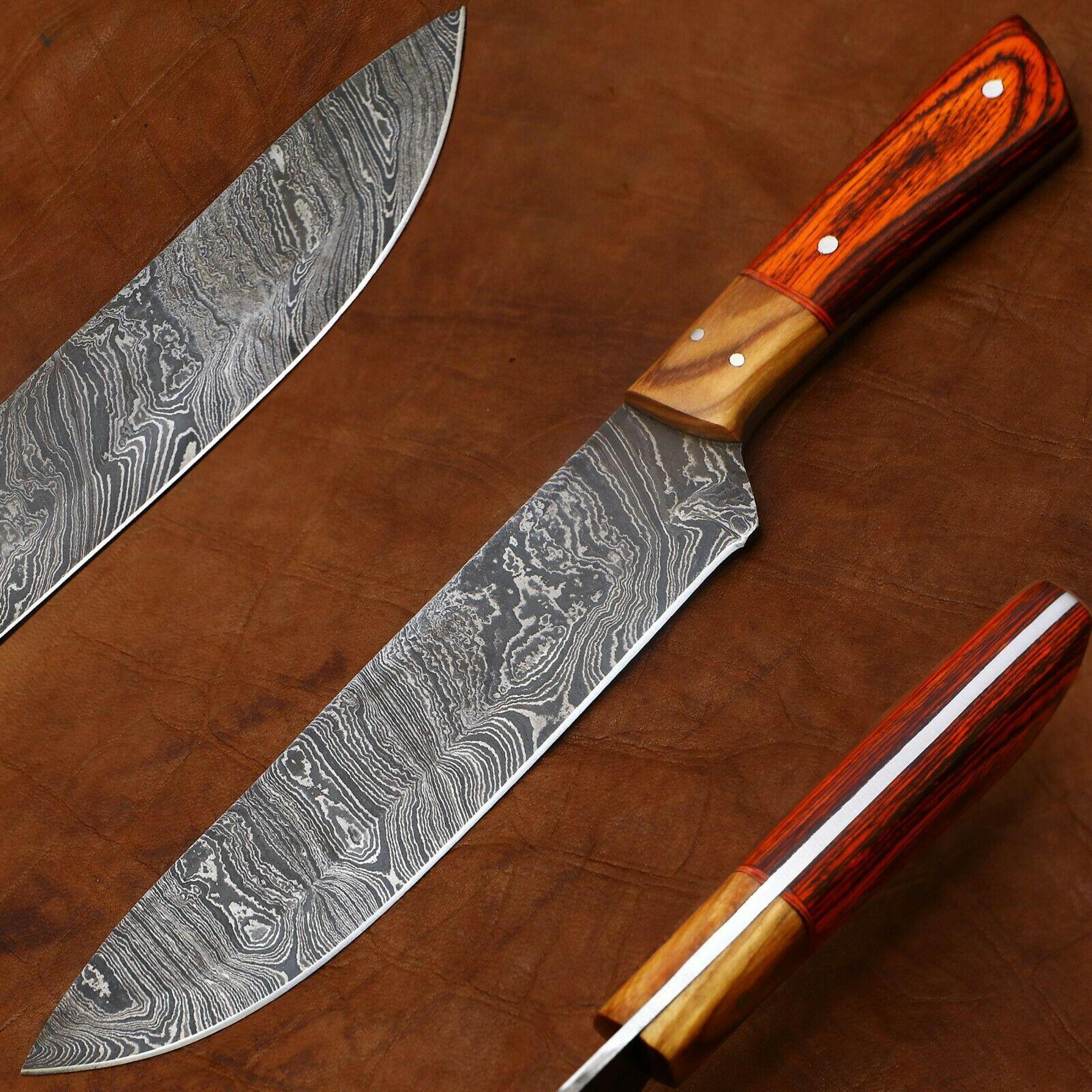 artisan 11" damascus chef knife | handmade full tang blade with pakka wood handle