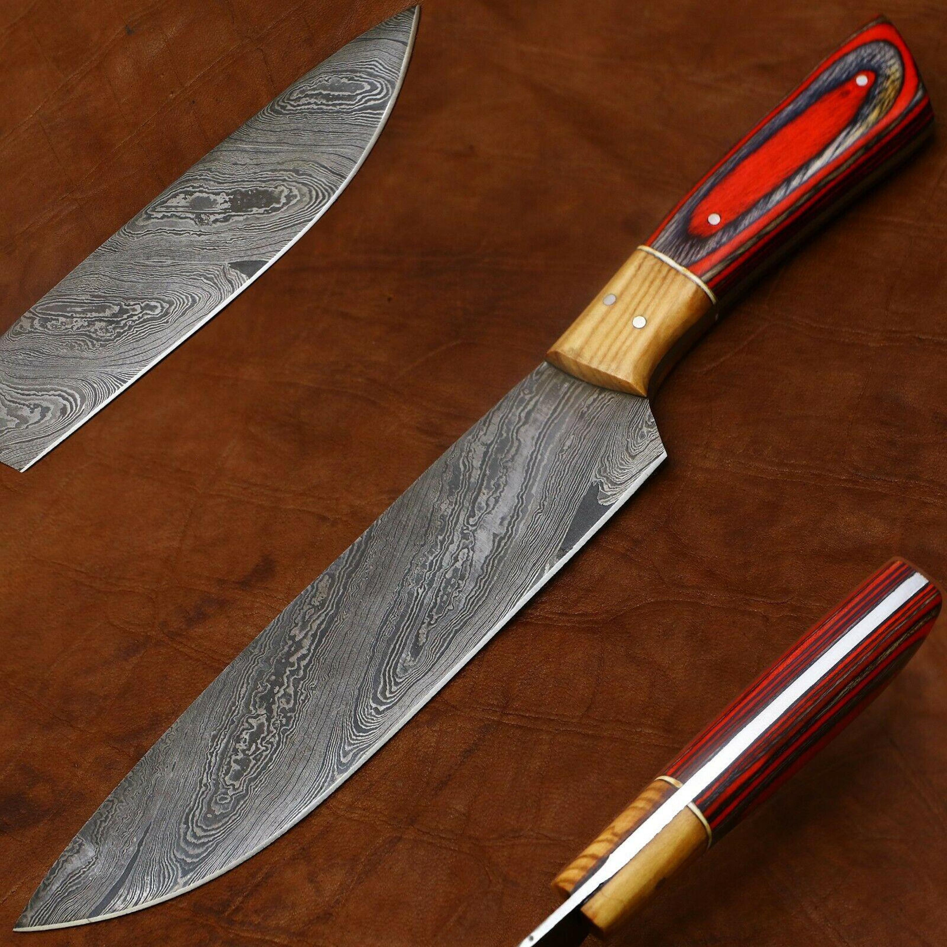 custom handmade 11" damascus steel chef knife | pakka wood handle kitchen knife