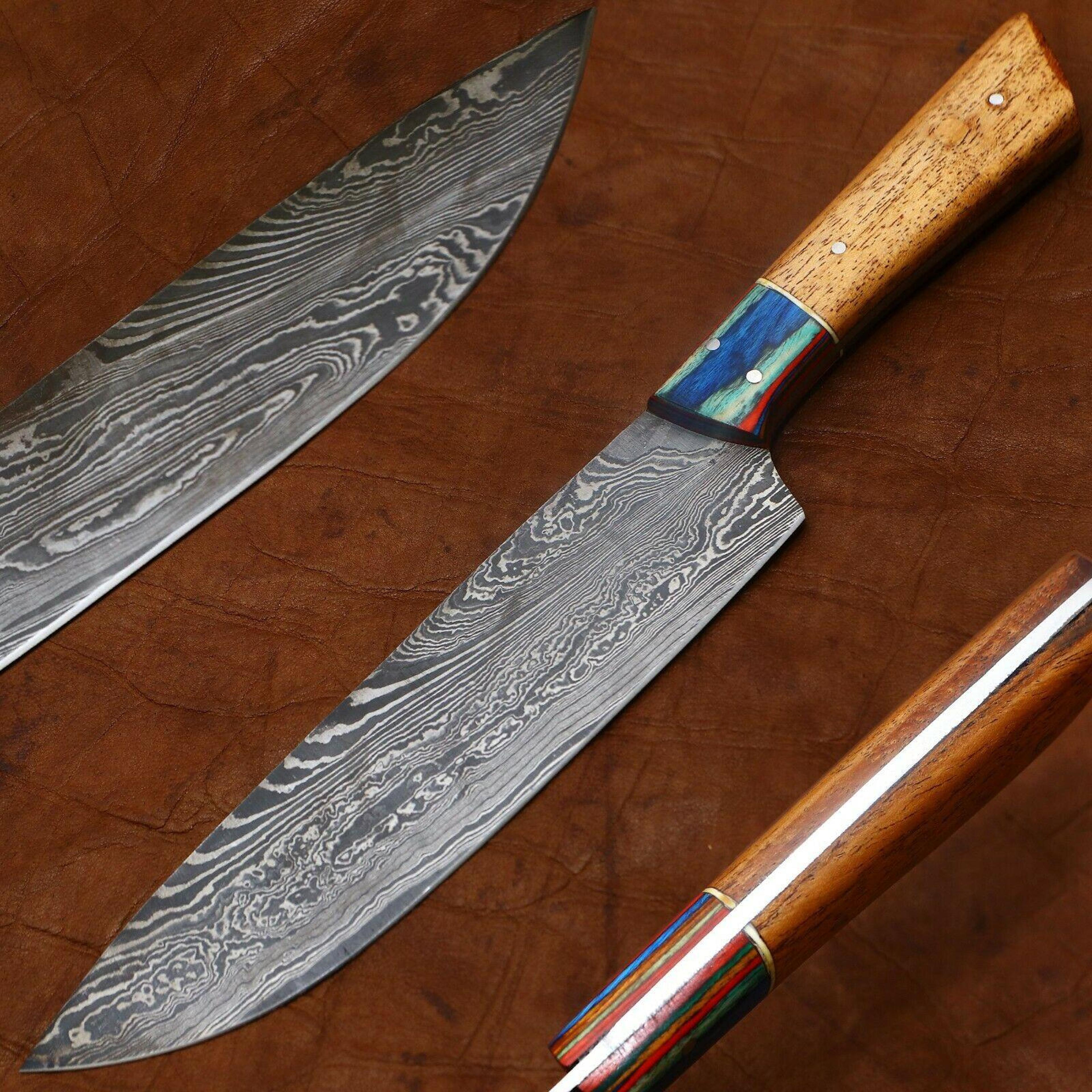 luxury damascus steel chef knife | handmade 11-inch cooking knife for professionals