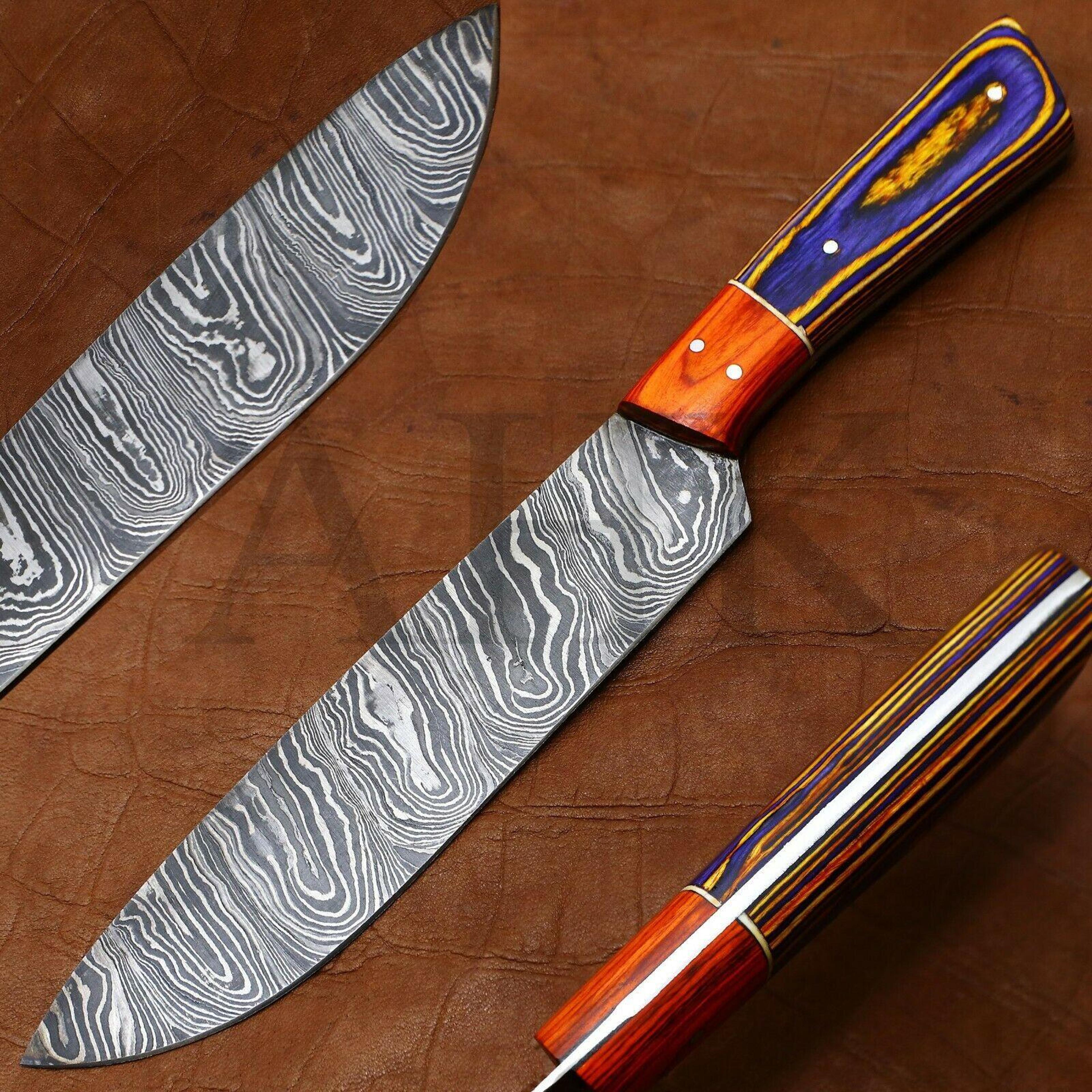 collectors edition damascus steel chef knife | handcrafted 11" kitchen blade with pakka wood
